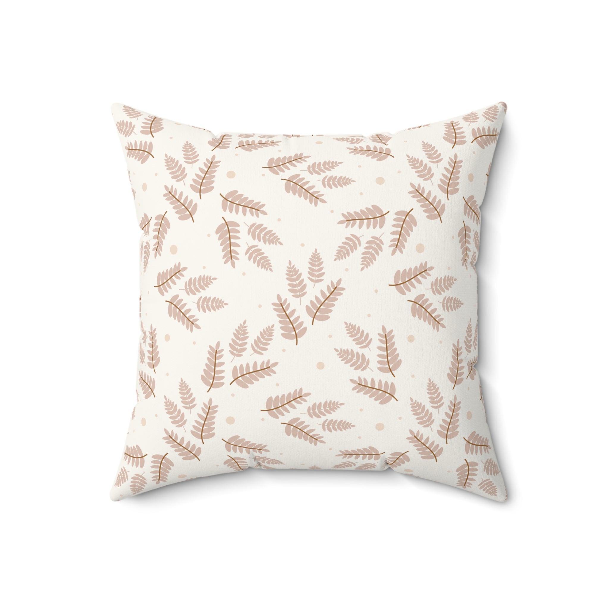 Beige and Brown Leaves Pattern Print Pillow Covers, Decorative Couch Sofa Accent Pillows, Living Room Spun Polyester Square Pillow