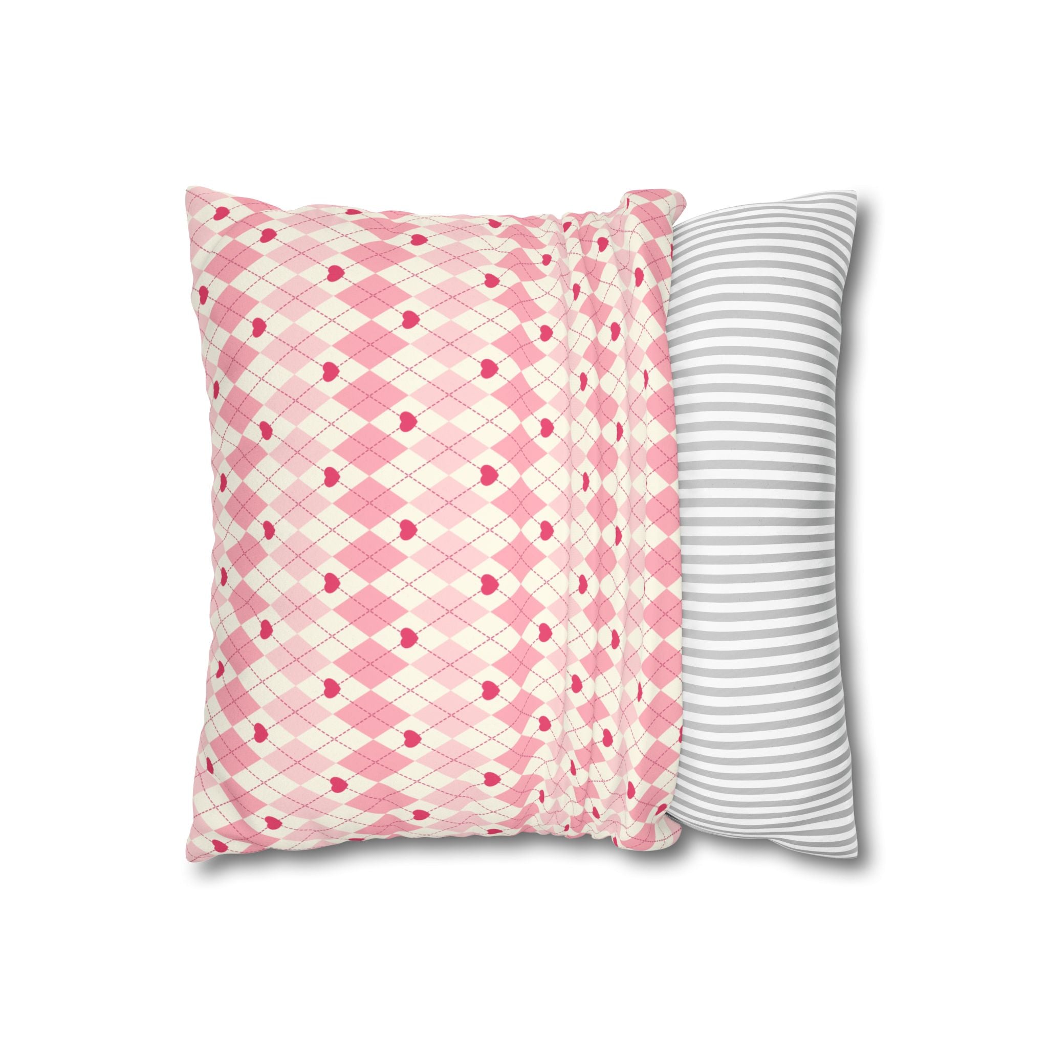 Square Pillowcase -Pink Vintage Heart Love - Decorative Pillows Cushion Covers for Couch Chair Bedroom Valentines Decorative, Faux Suede, Home Decor