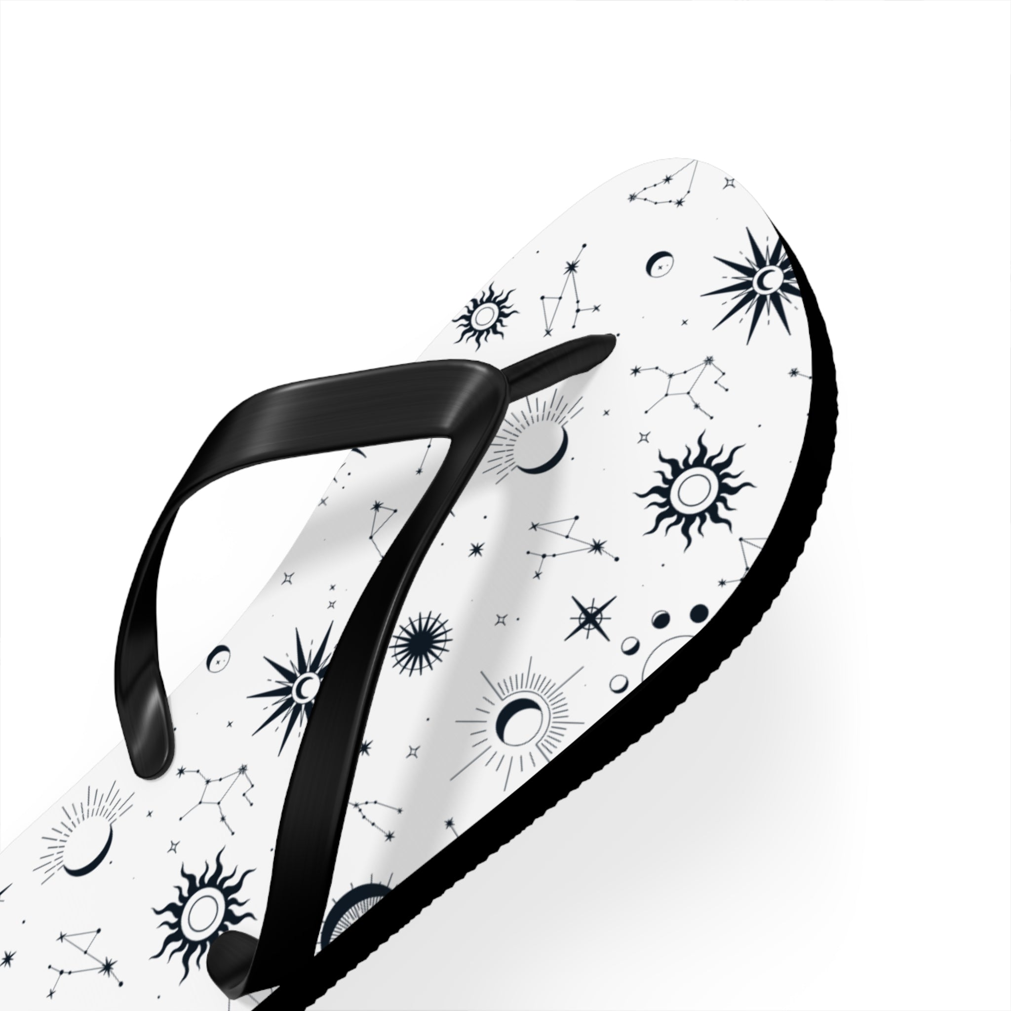Black And White Celestial , Flip Flops for Women, Cute Designs, Everyday Use, Indoor Sleepers