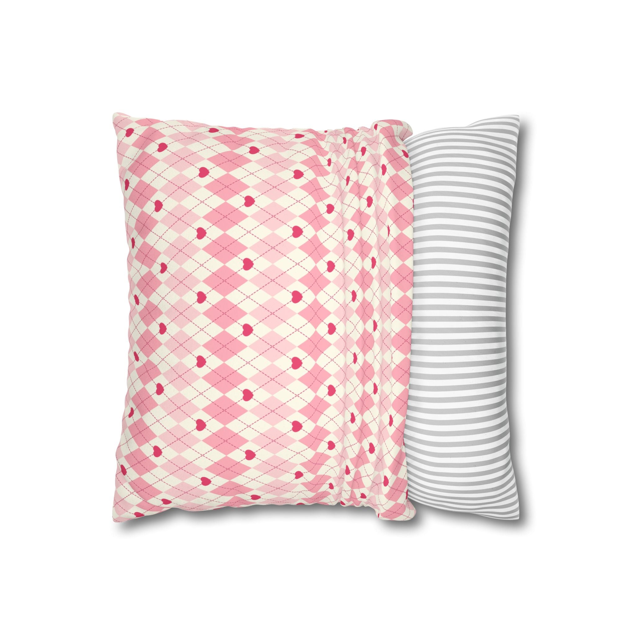 Square Pillowcase -Pink Vintage Heart Love - Decorative Pillows Cushion Covers for Couch Chair Bedroom Valentines Decorative, Faux Suede, Home Decor