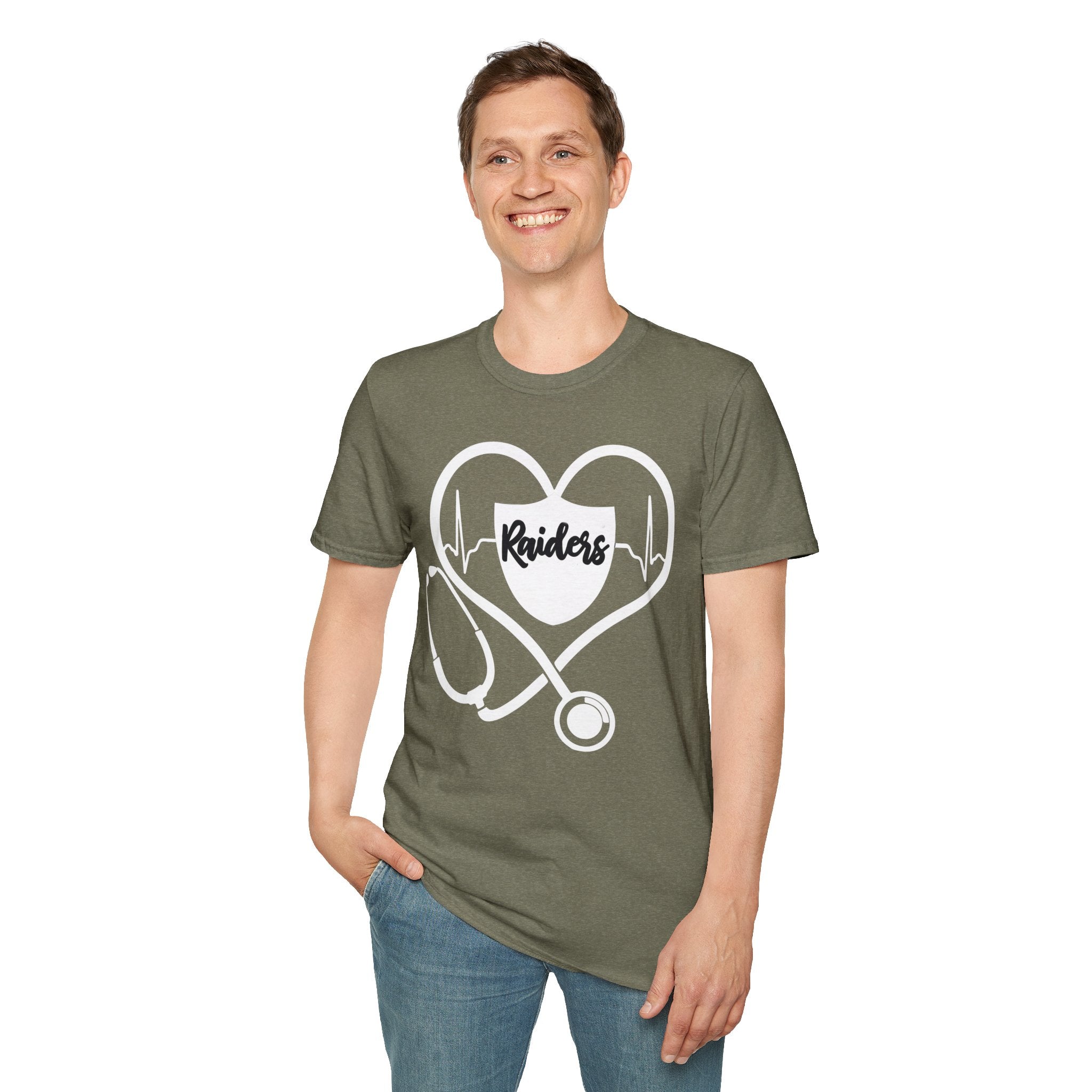 Stethoscope White Raiders Football T-Shirt, Sports Team Shirt, Fan Game Day Clothing, Football Fan Gift, Team Spirit Tee