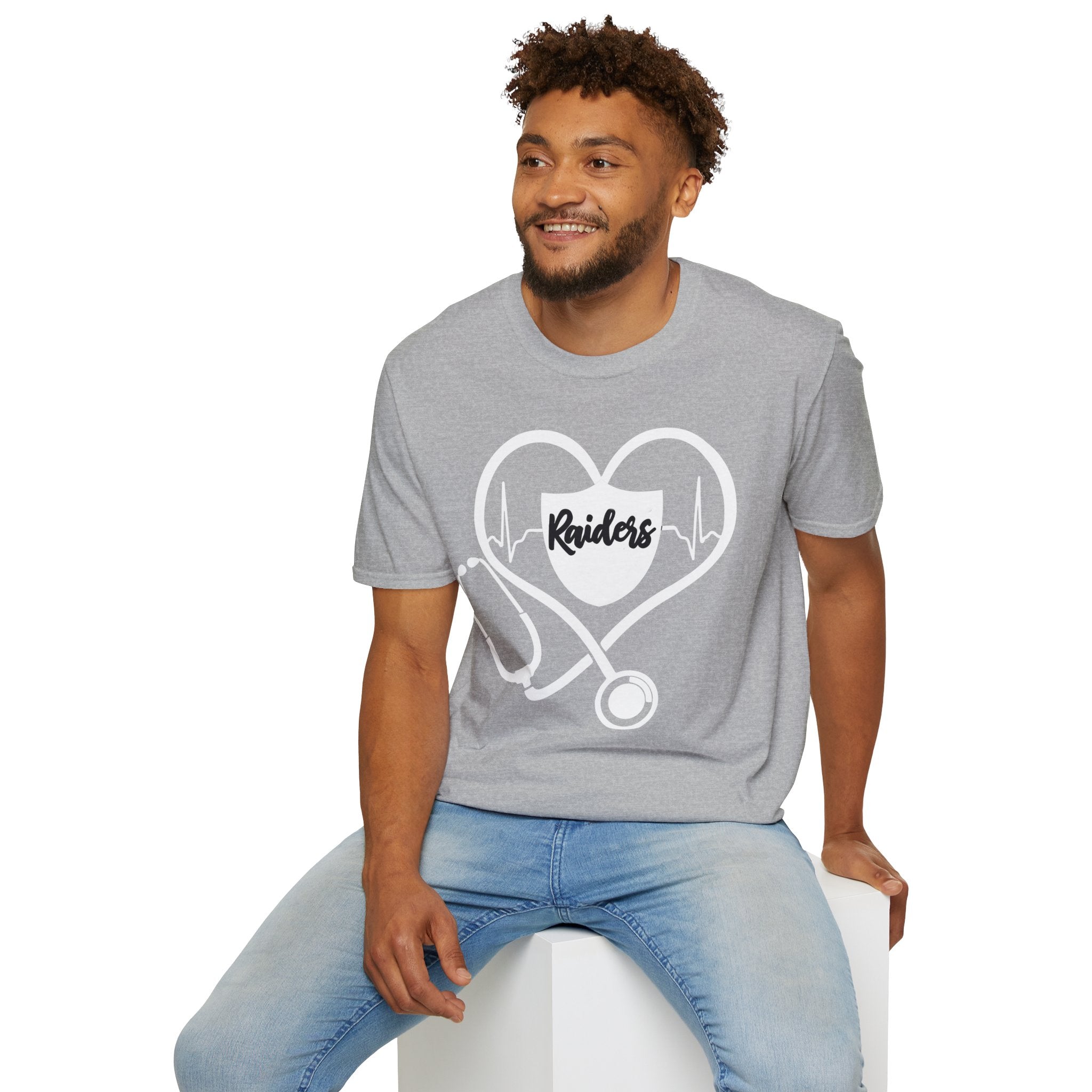 Stethoscope White Raiders Football T-Shirt, Sports Team Shirt, Fan Game Day Clothing, Football Fan Gift, Team Spirit Tee