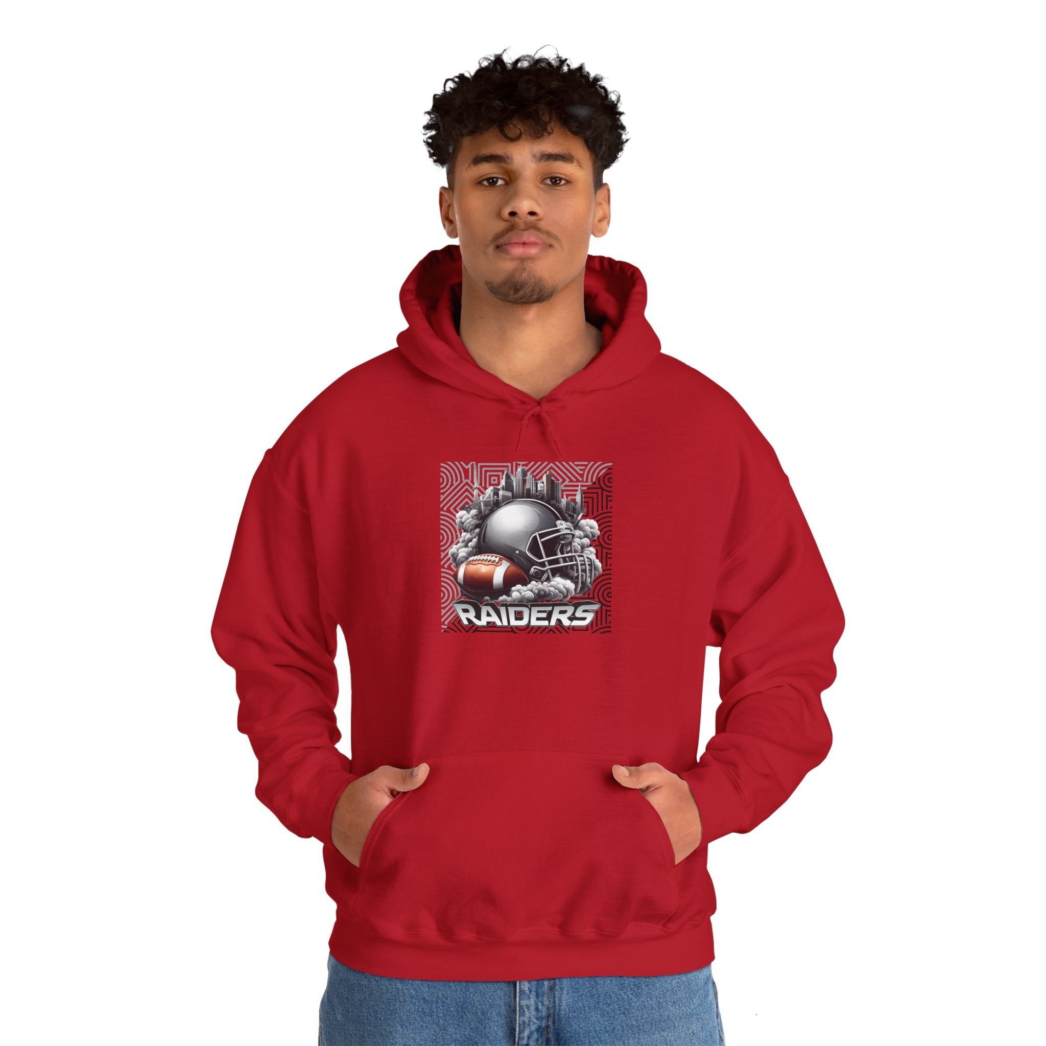 Gray Football and Helmet Shield Raiders Hoodie - Bold and Dominant, Ultimate Game-Day Gear, Raiders Football Hoodie Unisex