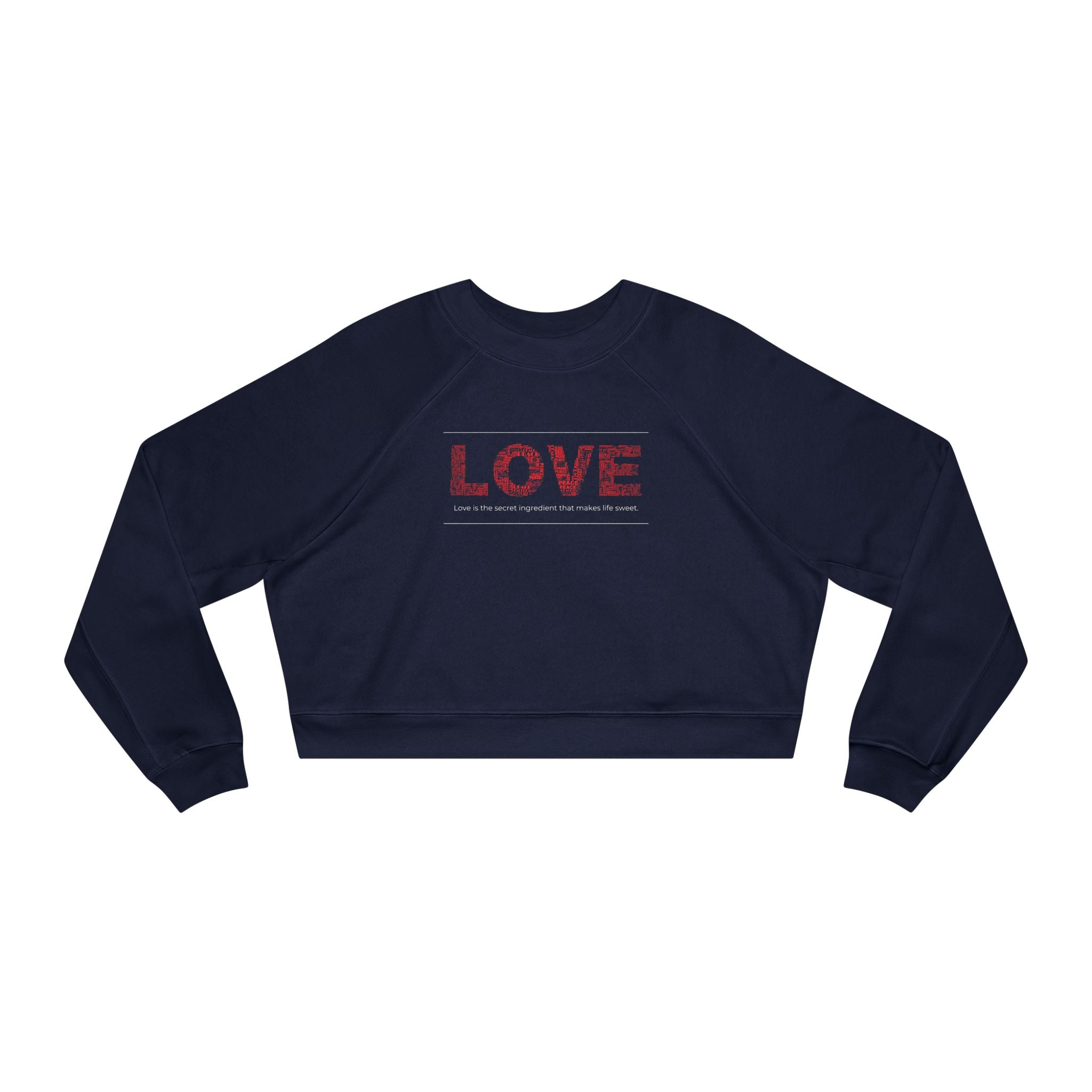 LOVE Modern Graphic Cropped Fleece Pullover, Valentines Gift for Her, Long Sleeve Women's Shirt, Casual Pullover Top, Graphic Heart