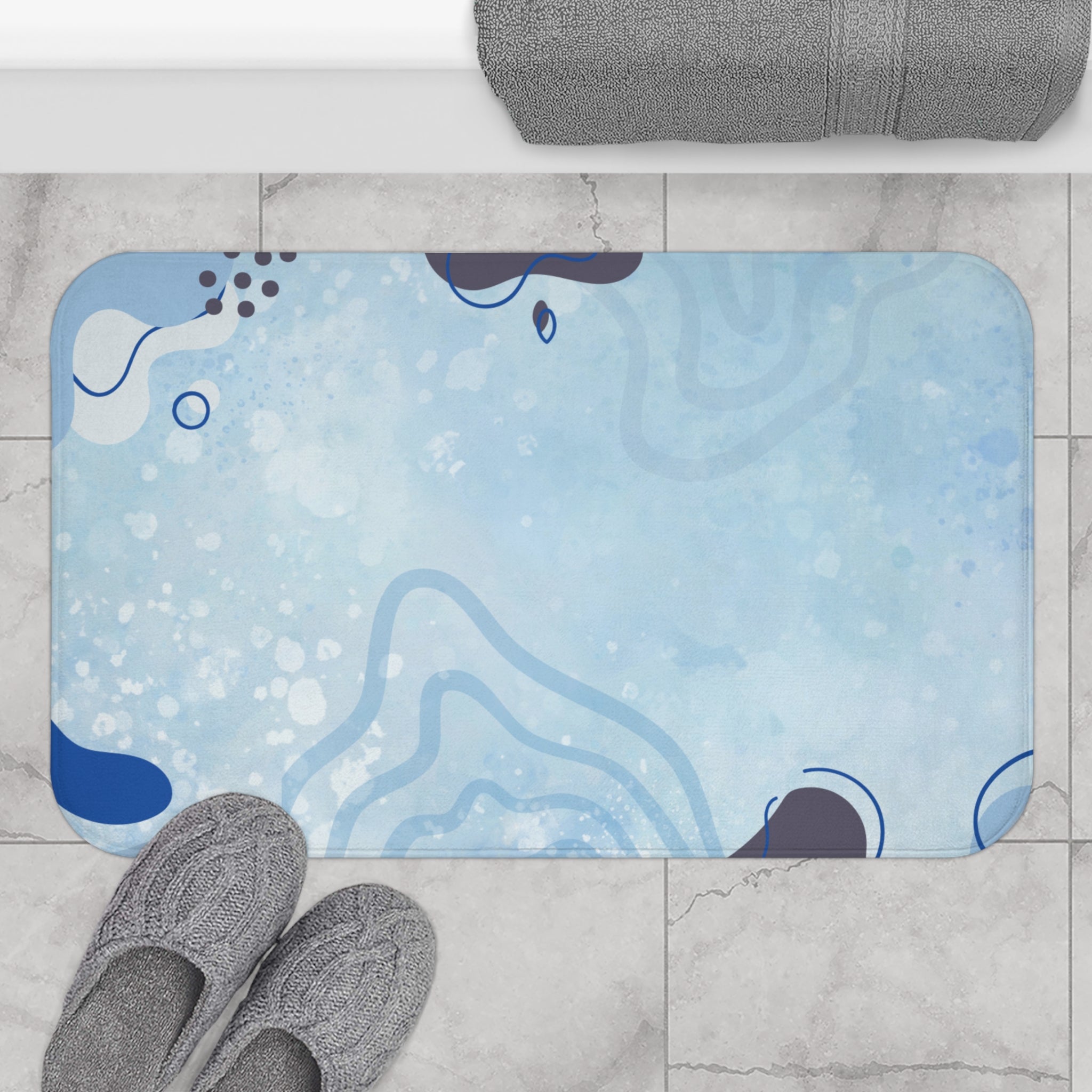 Blue Memory Foam Microfiber Bath Mat - Extra Soft Non-Slip Plush Rug, Machine Washable, Bathroom Floor, Tub & Shower