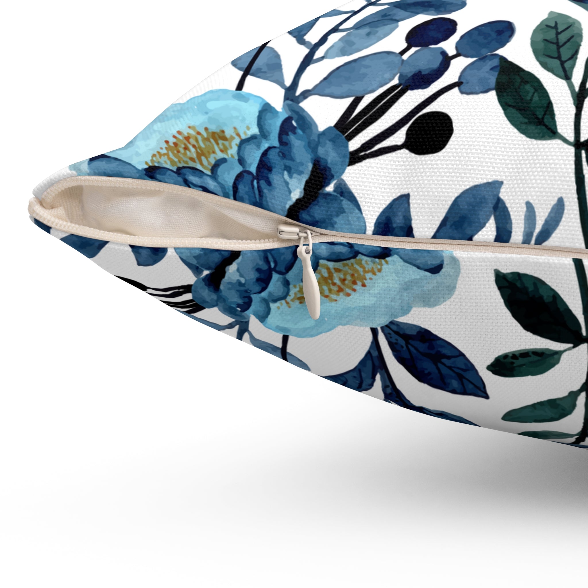Blue Floral Elegant Vintage Pattern Print Pillow Covers, Decorative Couch Sofa Accent Pillows, Living Room Spun Polyester Square Pillow
