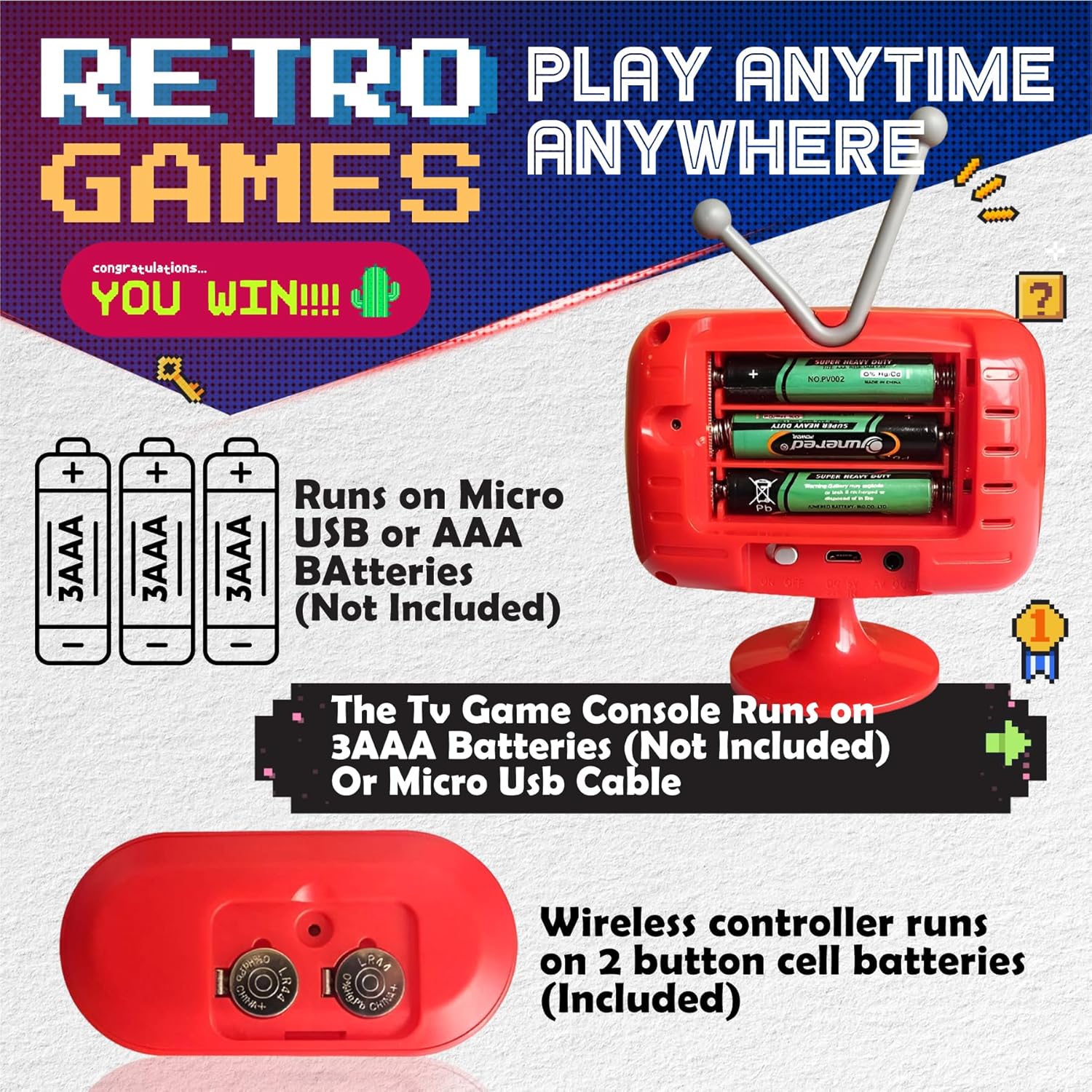 Tiny Retro TV 2.8" Mini Game Console – Two Player Playable TV & Handheld w/ Real Gameplay & Sound, Dual 2.4G Wireless Controllers, 300 Classic Video Games (Kids & Adults Gift)