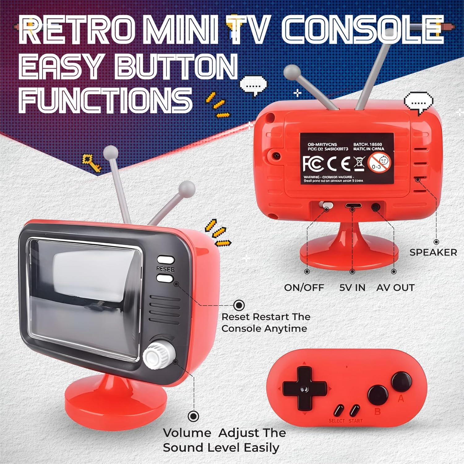 Tiny Retro TV 2.8" Mini Game Console – Two Player Playable TV & Handheld w/ Real Gameplay & Sound, Dual 2.4G Wireless Controllers, 300 Classic Video Games (Kids & Adults Gift)