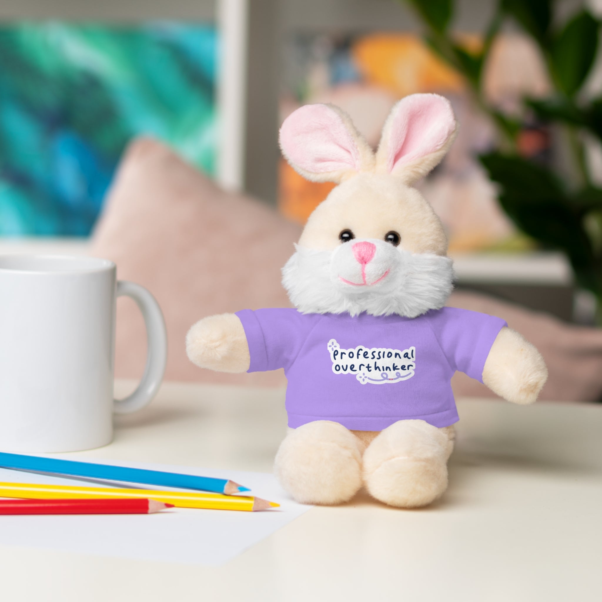 Bunny Plushy, Funny Professional Overthinker, Stuffed Animals Shirt Printed, Suitable for Soft Valentine's Day Gift