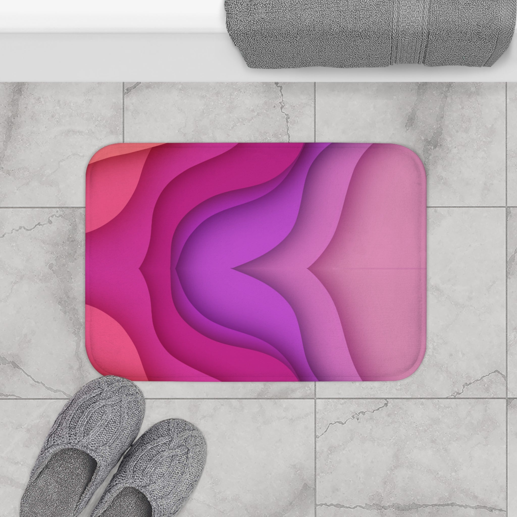 Pink Gradient Memory Foam Microfiber Bath Mat - Extra Soft Non-Slip Plush Rug, Machine Washable, Bathroom Floor, Tub & Shower