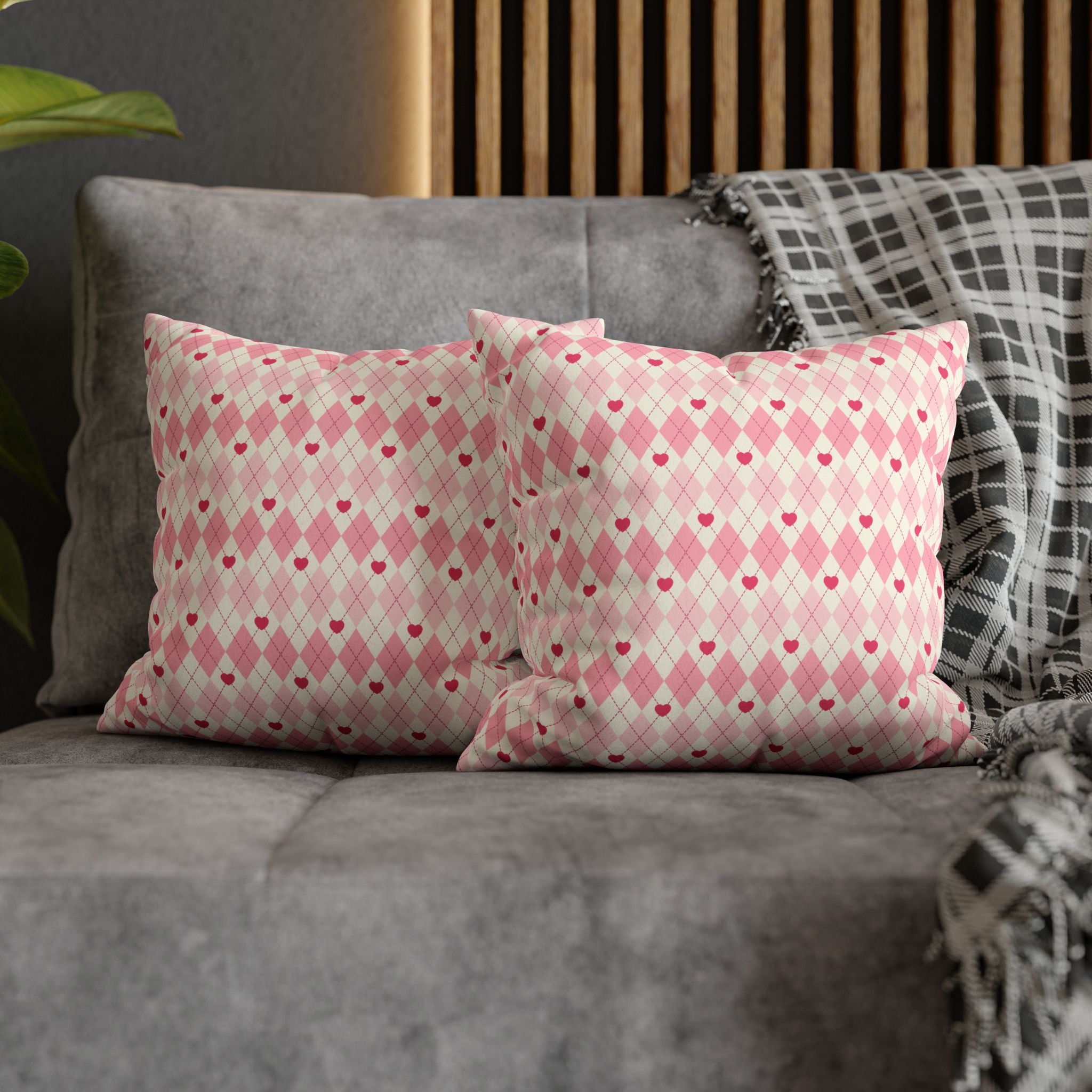 Square Pillowcase -Pink Vintage Heart Love - Decorative Pillows Cushion Covers for Couch Chair Bedroom Valentines Decorative, Faux Suede, Home Decor