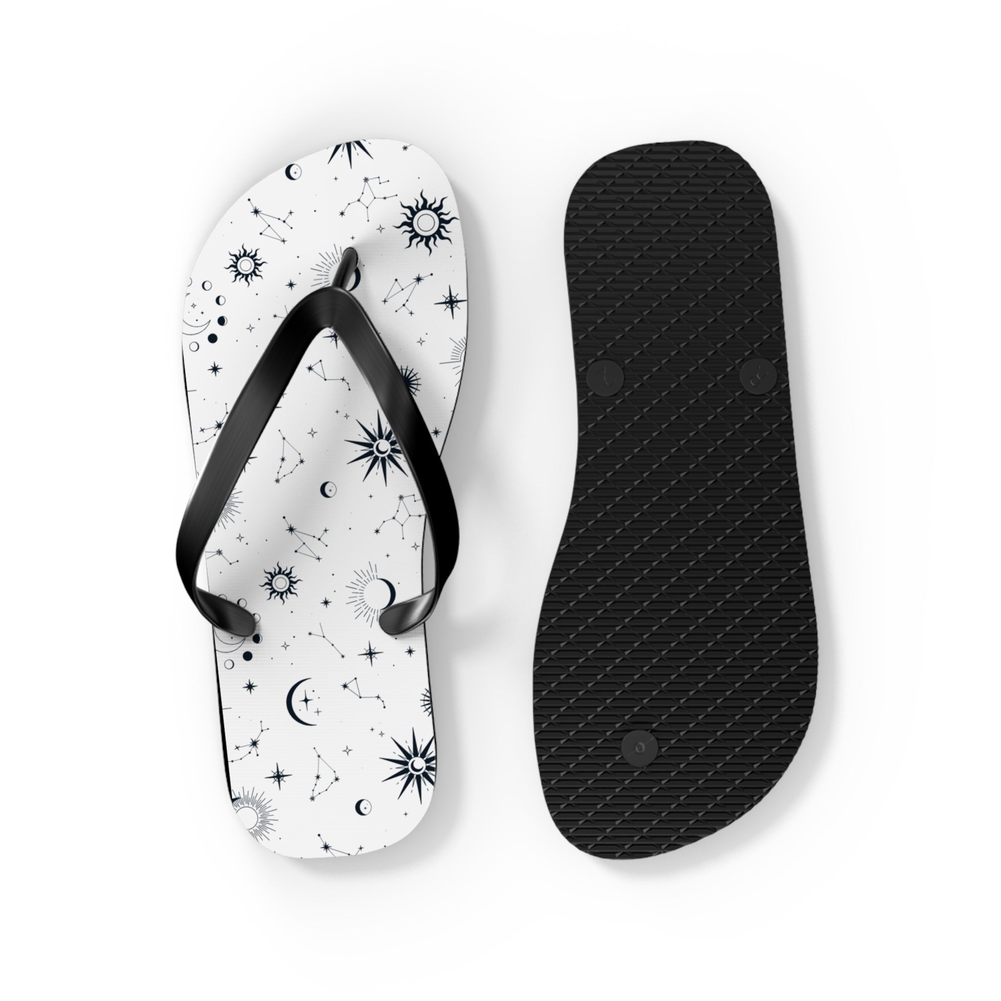 Black And White Celestial , Flip Flops for Women, Cute Designs, Everyday Use, Indoor Sleepers