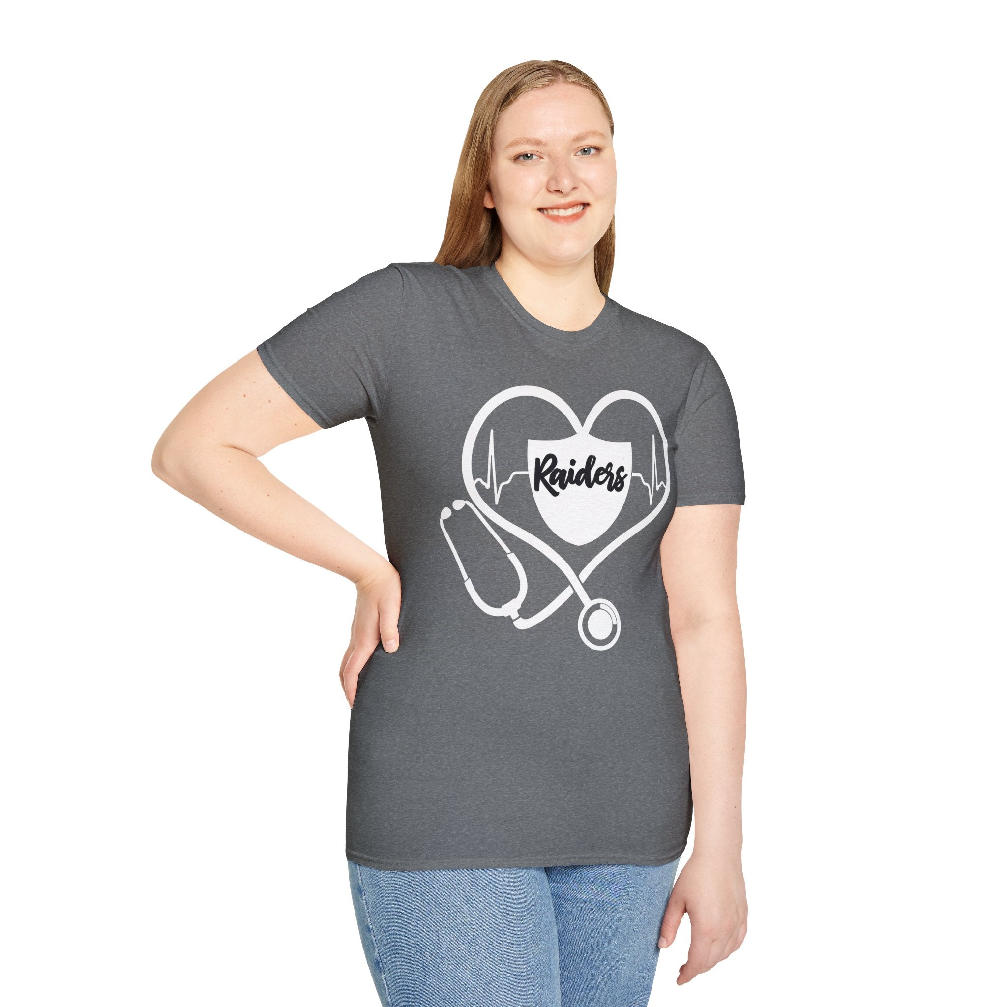 Stethoscope White Raiders Football T-Shirt, Sports Team Shirt, Fan Game Day Clothing, Football Fan Gift, Team Spirit Tee