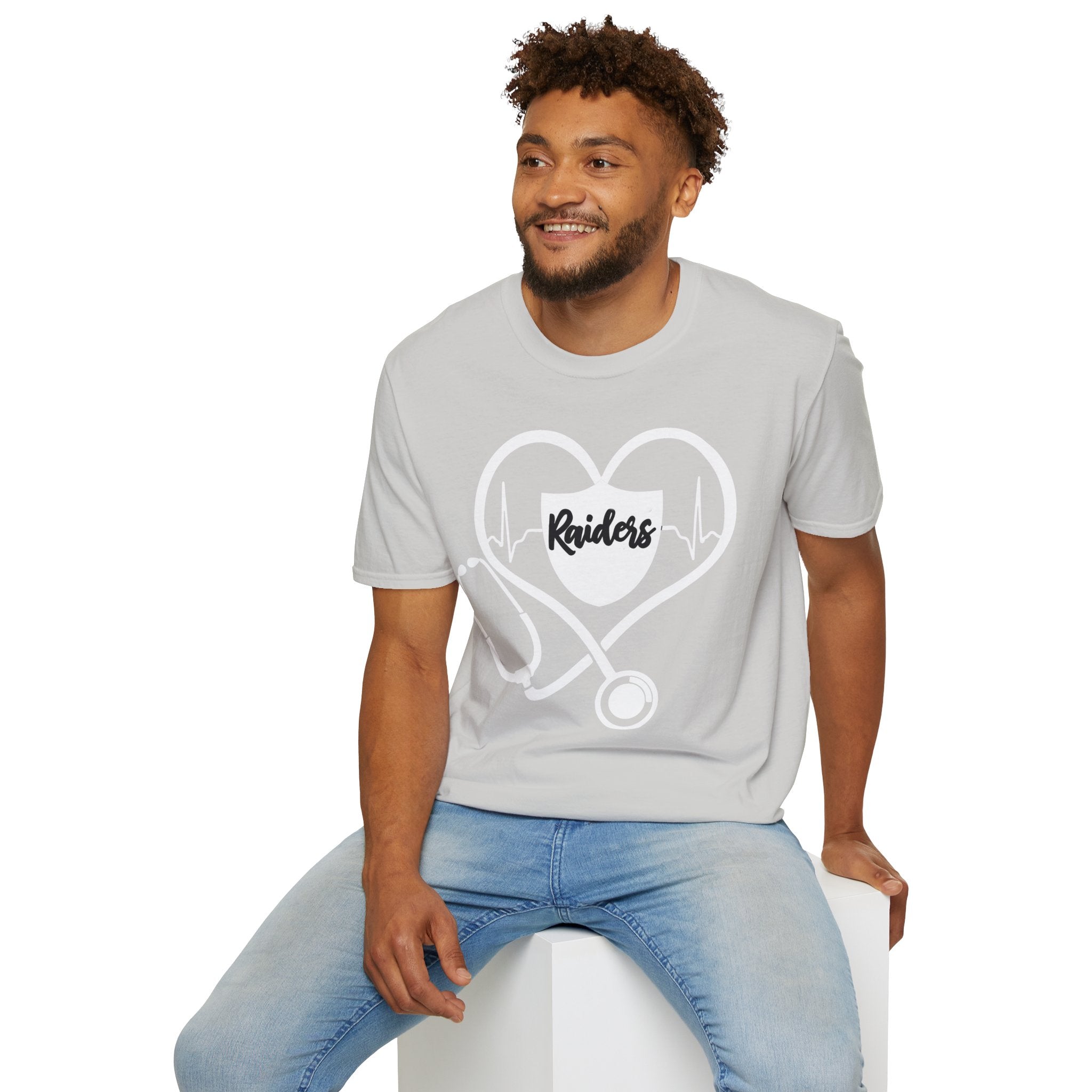 Stethoscope White Raiders Football T-Shirt, Sports Team Shirt, Fan Game Day Clothing, Football Fan Gift, Team Spirit Tee