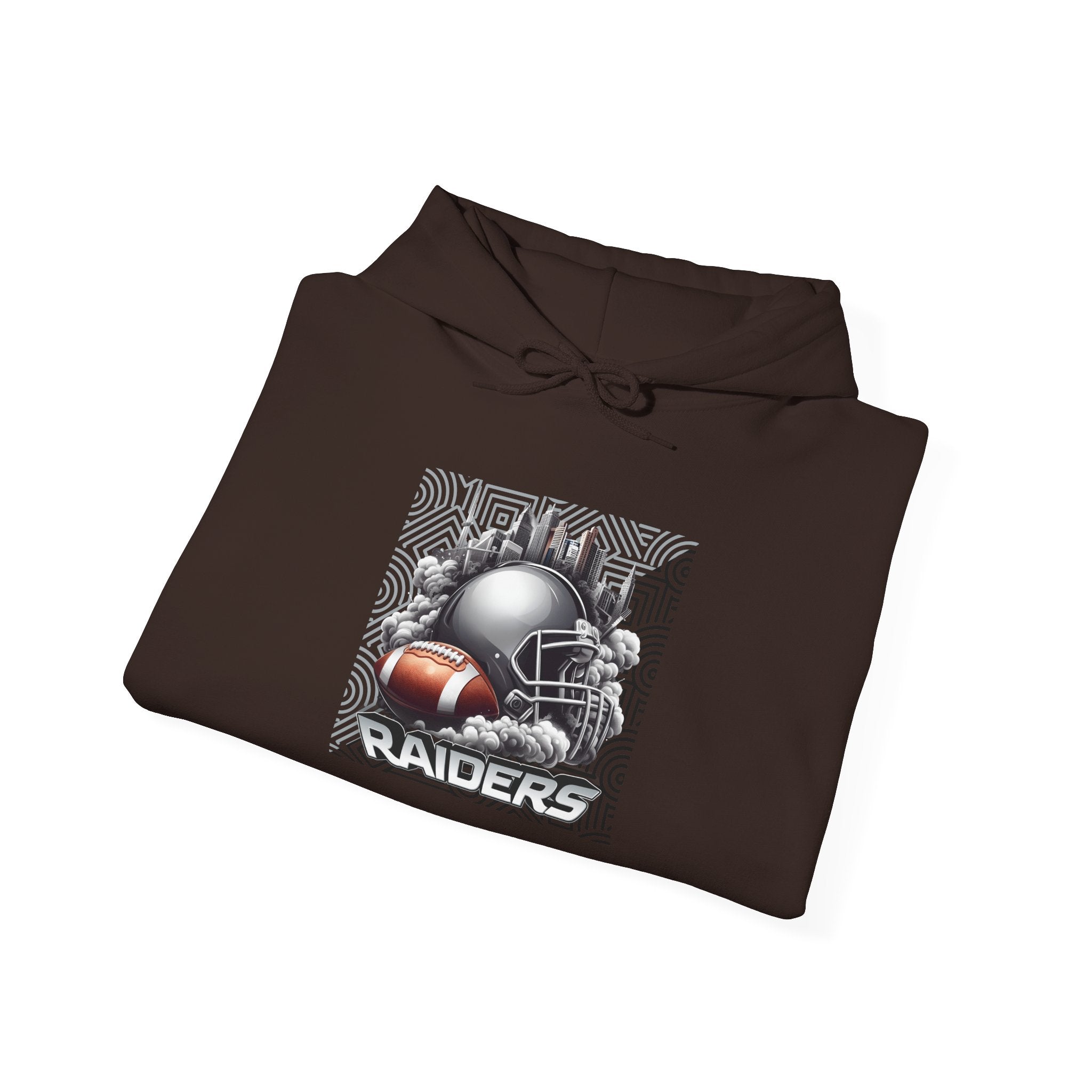 Gray Football and Helmet Shield Raiders Hoodie - Bold and Dominant, Ultimate Game-Day Gear, Raiders Football Hoodie Unisex