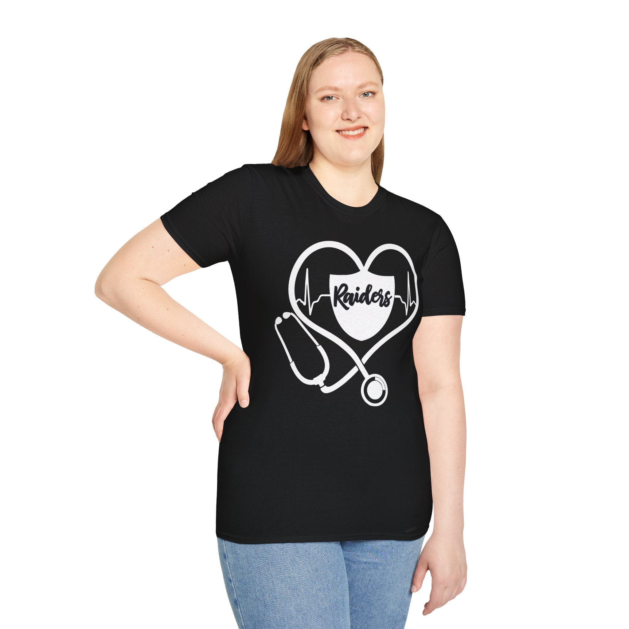 Stethoscope White Raiders Football T-Shirt, Sports Team Shirt, Fan Game Day Clothing, Football Fan Gift, Team Spirit Tee