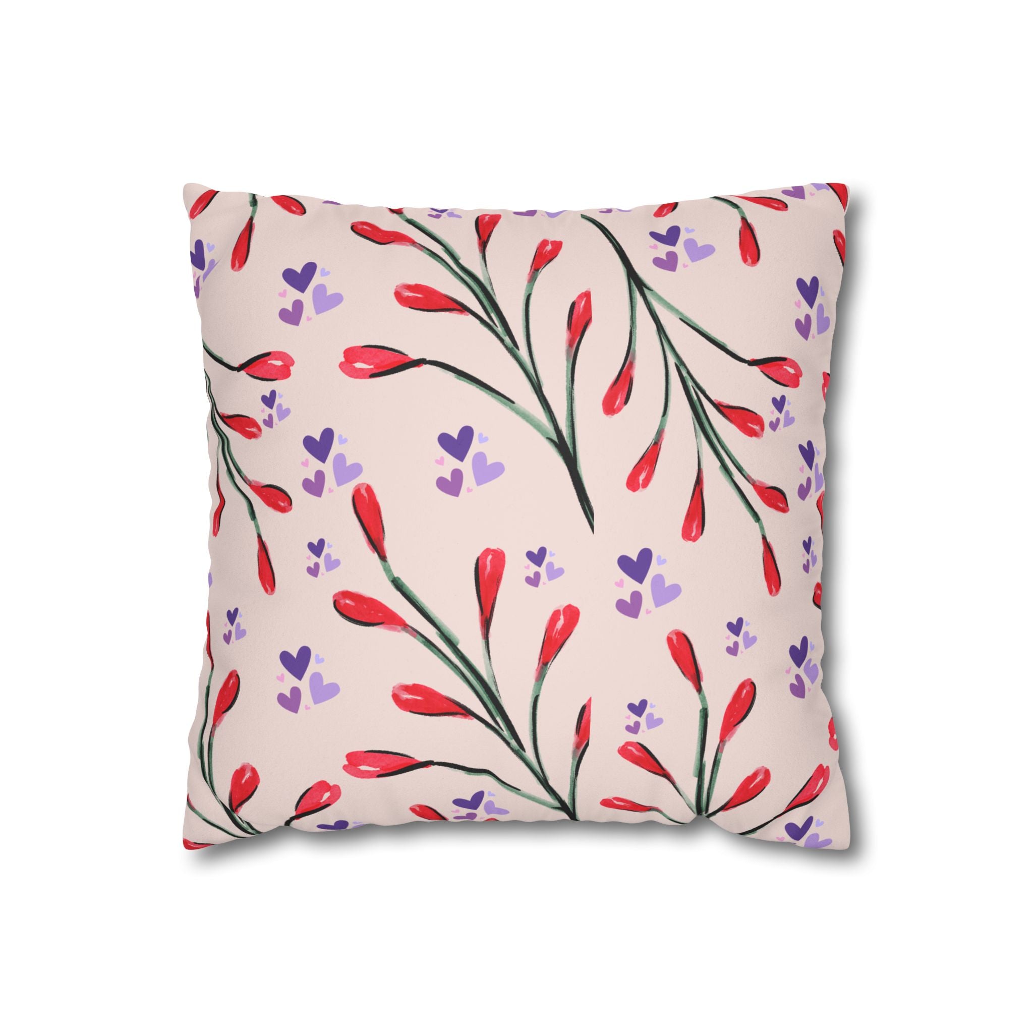 Square Pillowcase -Floral Elegant Valentines - Decorative Pillows Cushion Covers for Couch Chair Bedroom Valentines Decorative, Faux Suede, Home Decor