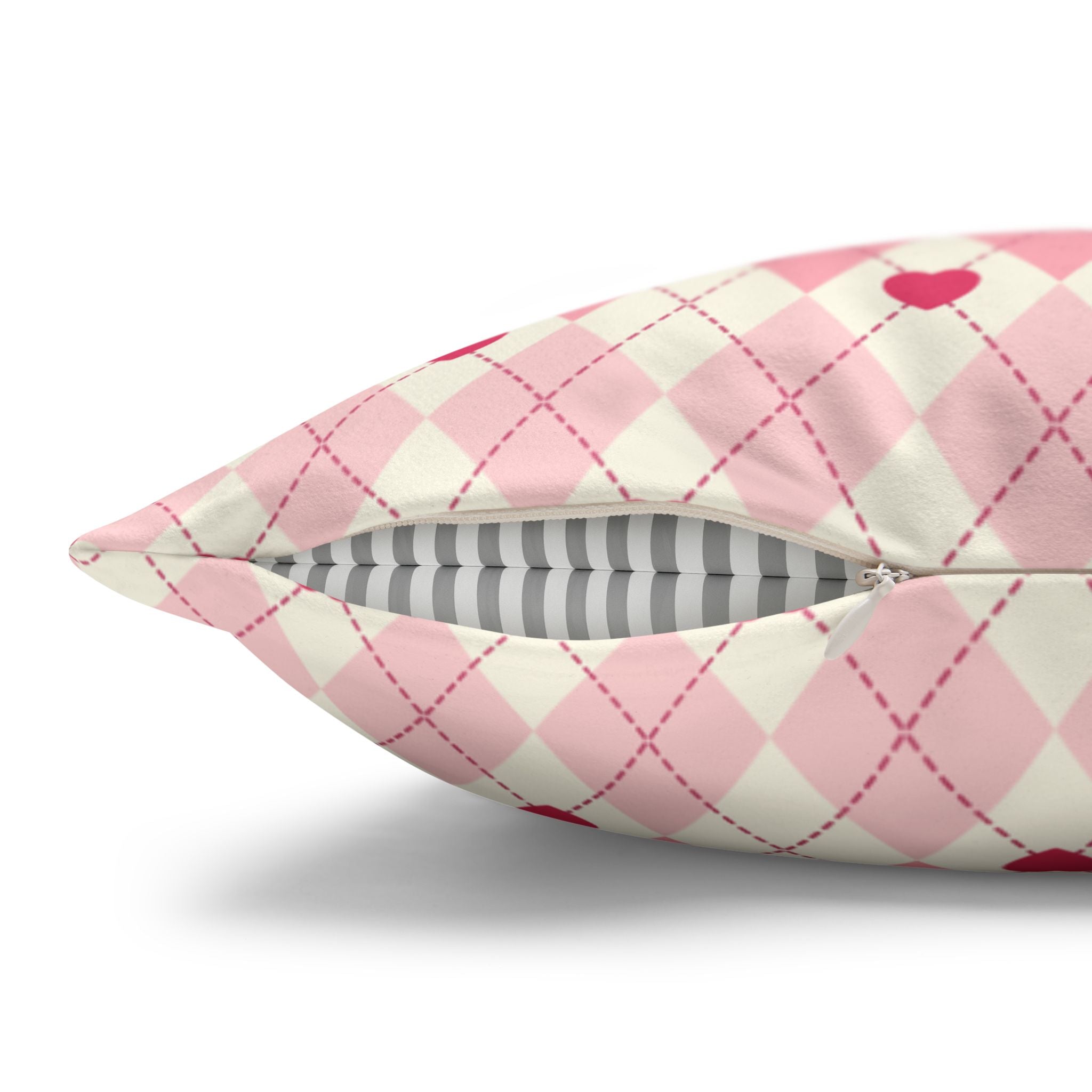 Square Pillowcase -Pink Vintage Heart Love - Decorative Pillows Cushion Covers for Couch Chair Bedroom Valentines Decorative, Faux Suede, Home Decor