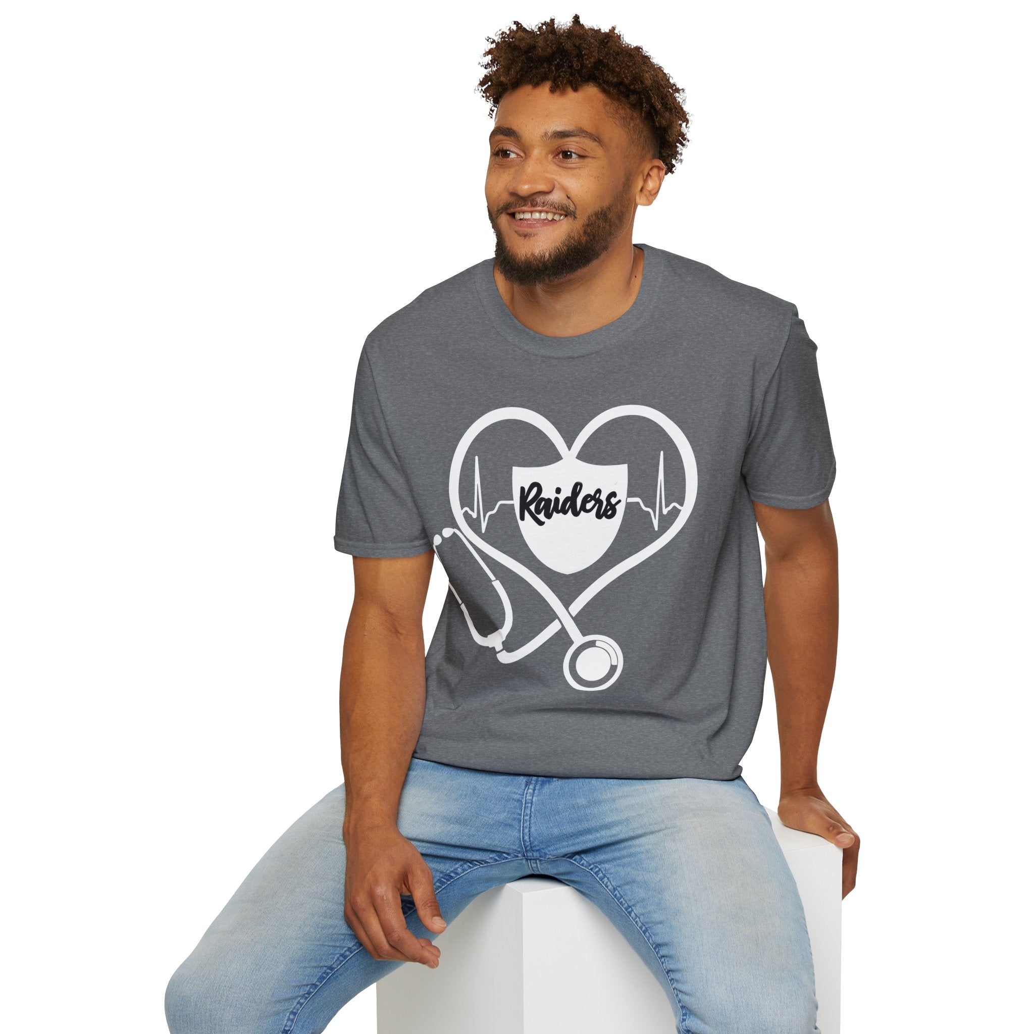 Stethoscope White Raiders Football T-Shirt, Sports Team Shirt, Fan Game Day Clothing, Football Fan Gift, Team Spirit Tee