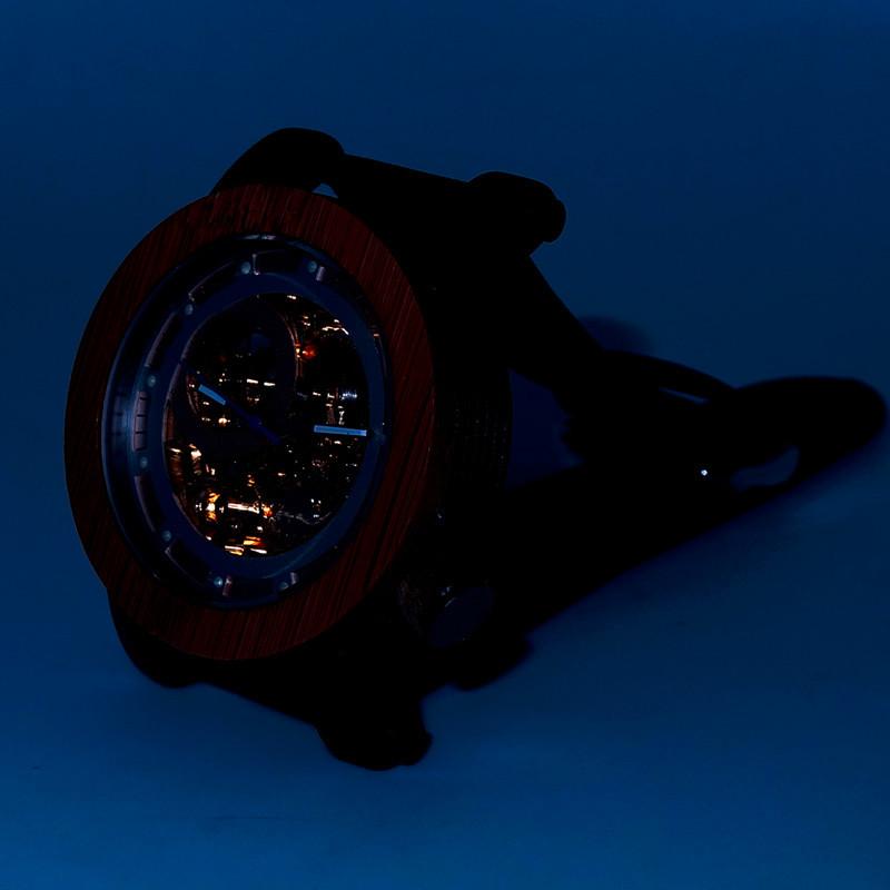 Wood Bezel Stainless Steel Genuine Leather Men's Watch