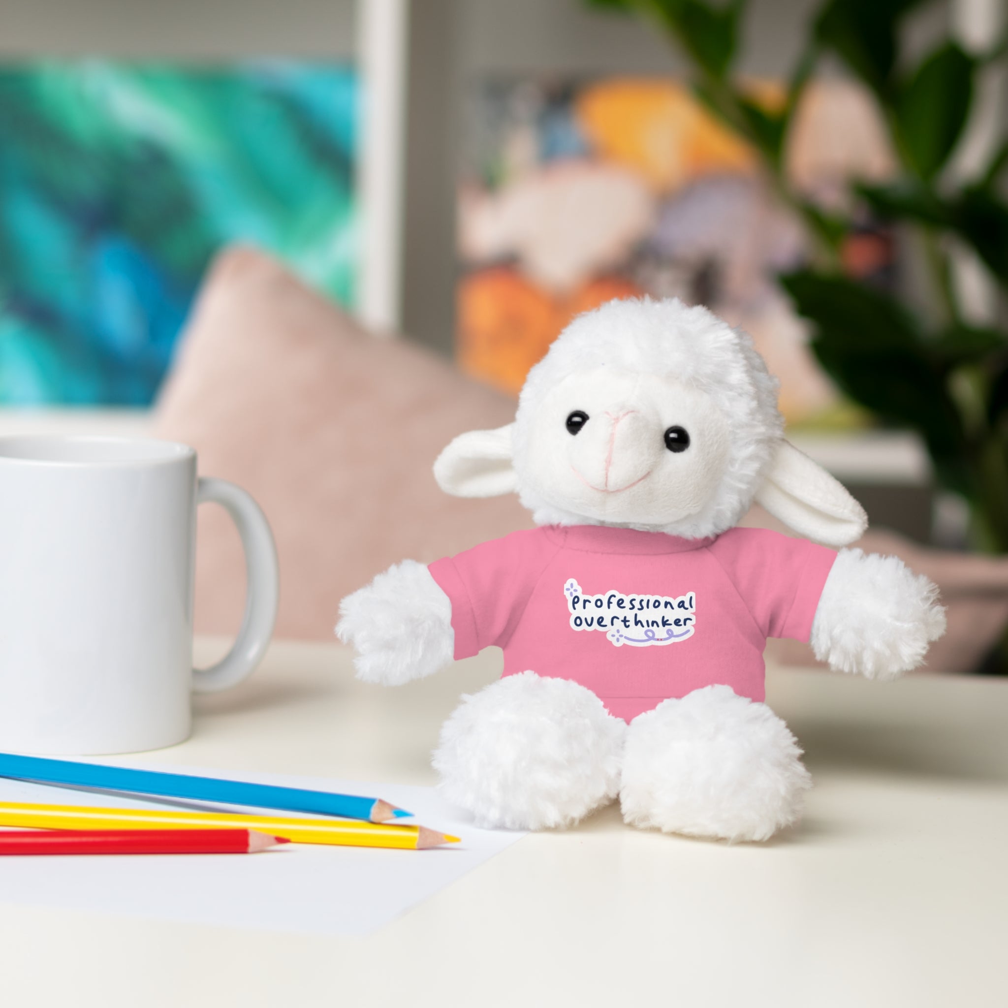 Bunny Plushy, Funny Professional Overthinker, Stuffed Animals Shirt Printed, Suitable for Soft Valentine's Day Gift