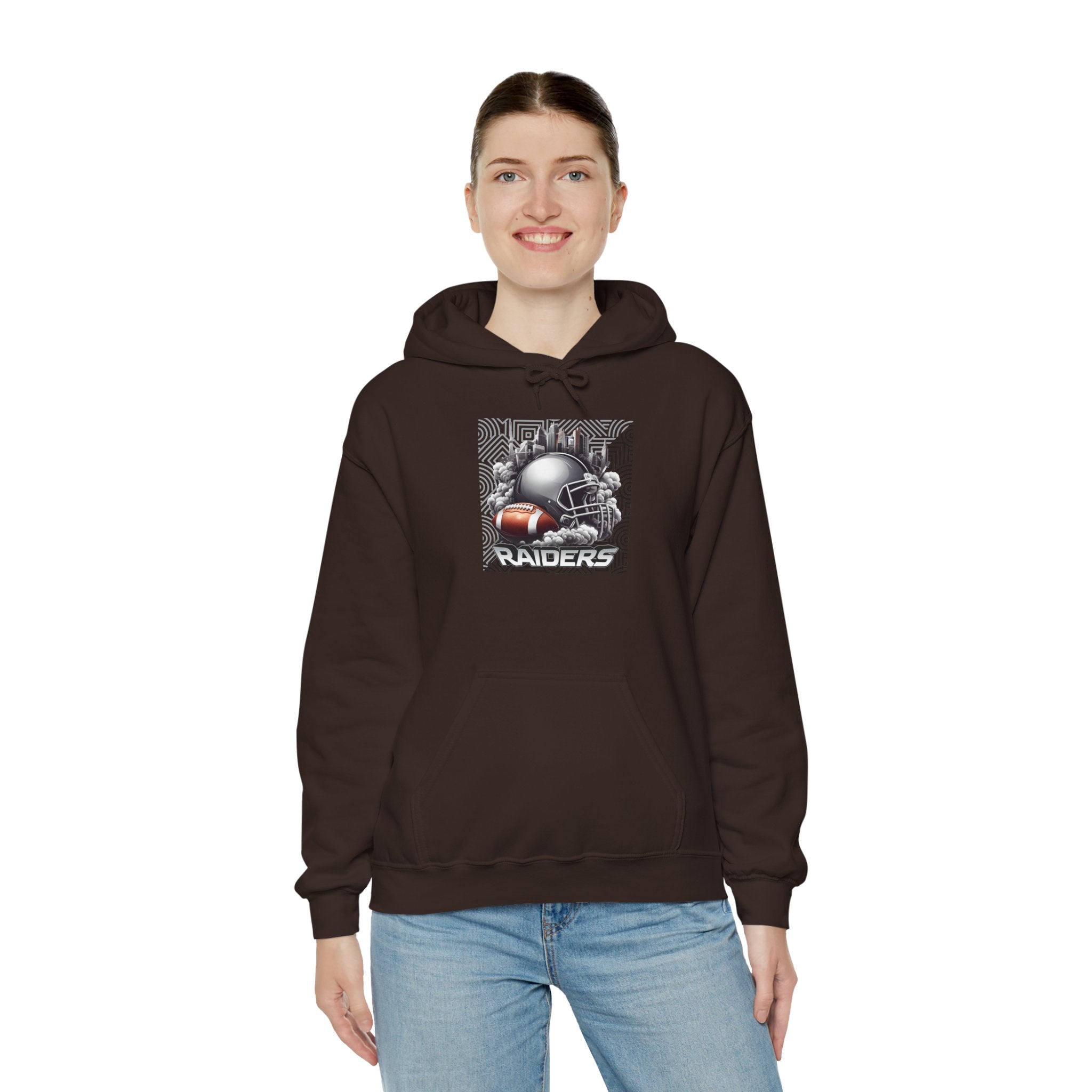 Gray Football and Helmet Shield Raiders Hoodie - Bold and Dominant, Ultimate Game-Day Gear, Raiders Football Hoodie Unisex