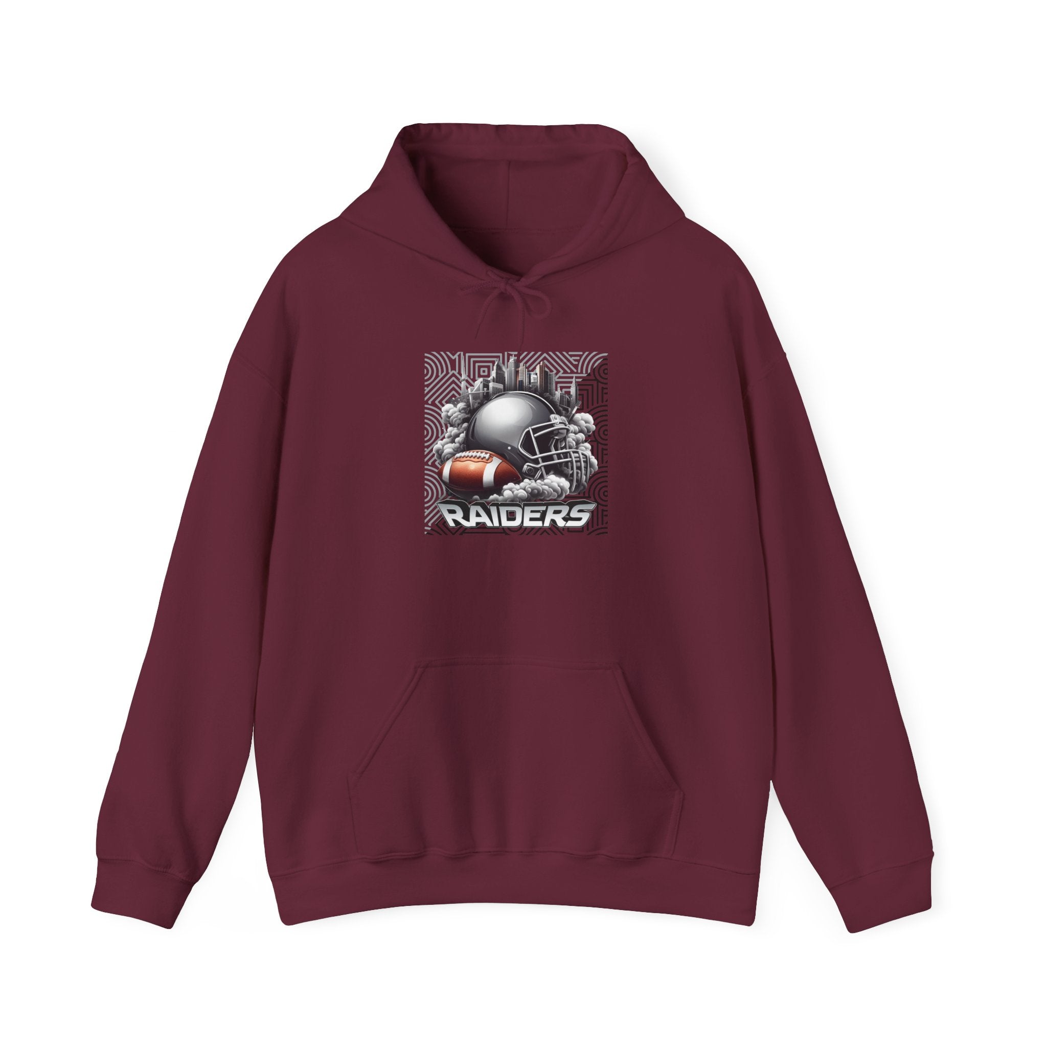 Gray Football and Helmet Shield Raiders Hoodie - Bold and Dominant, Ultimate Game-Day Gear, Raiders Football Hoodie Unisex