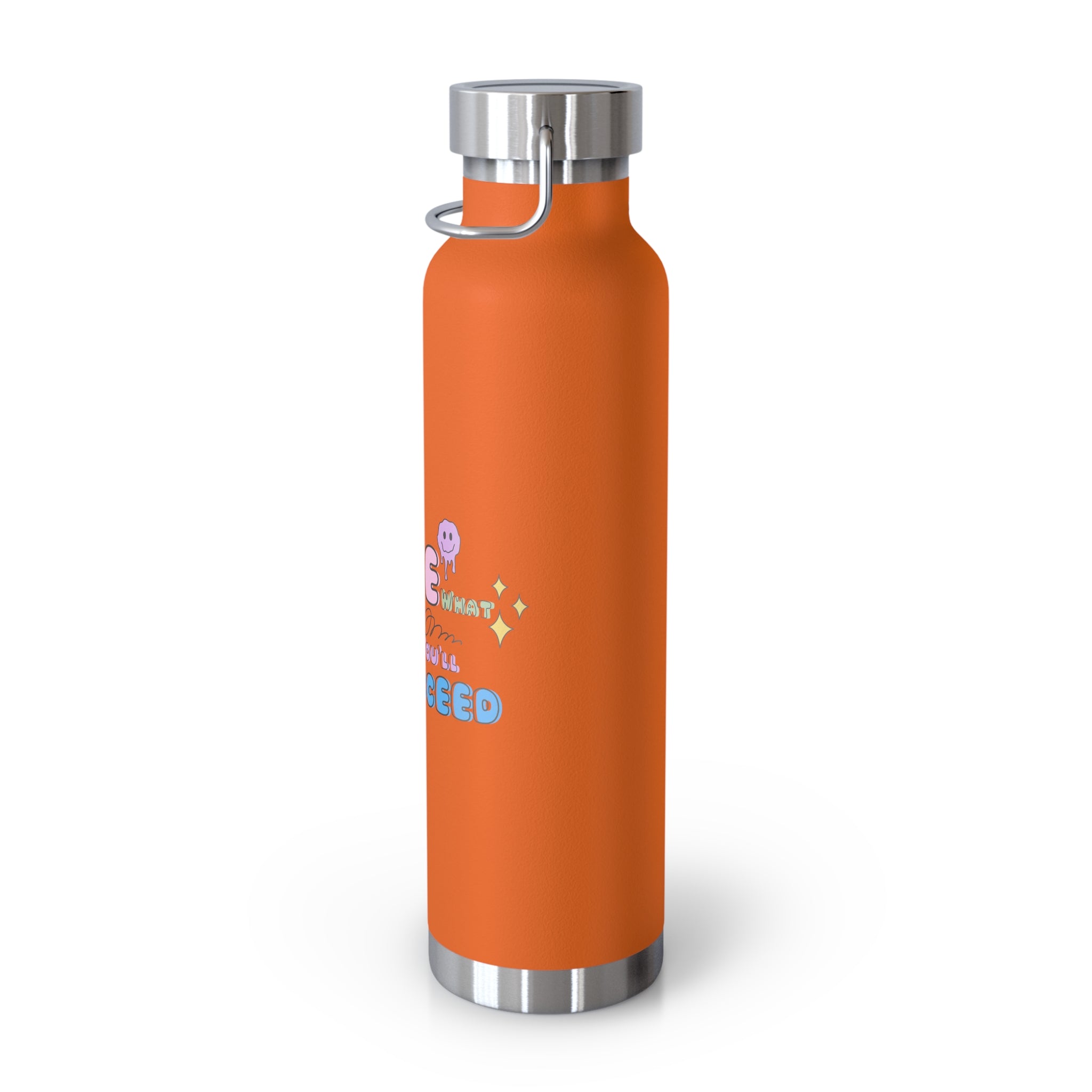 "Love What You Do and You'll Succeed " Copper Water Bottle, Inspirational Quote, Gift Tumbler, 22oz, Motivational Drinkware, Stainless Steel Thermos