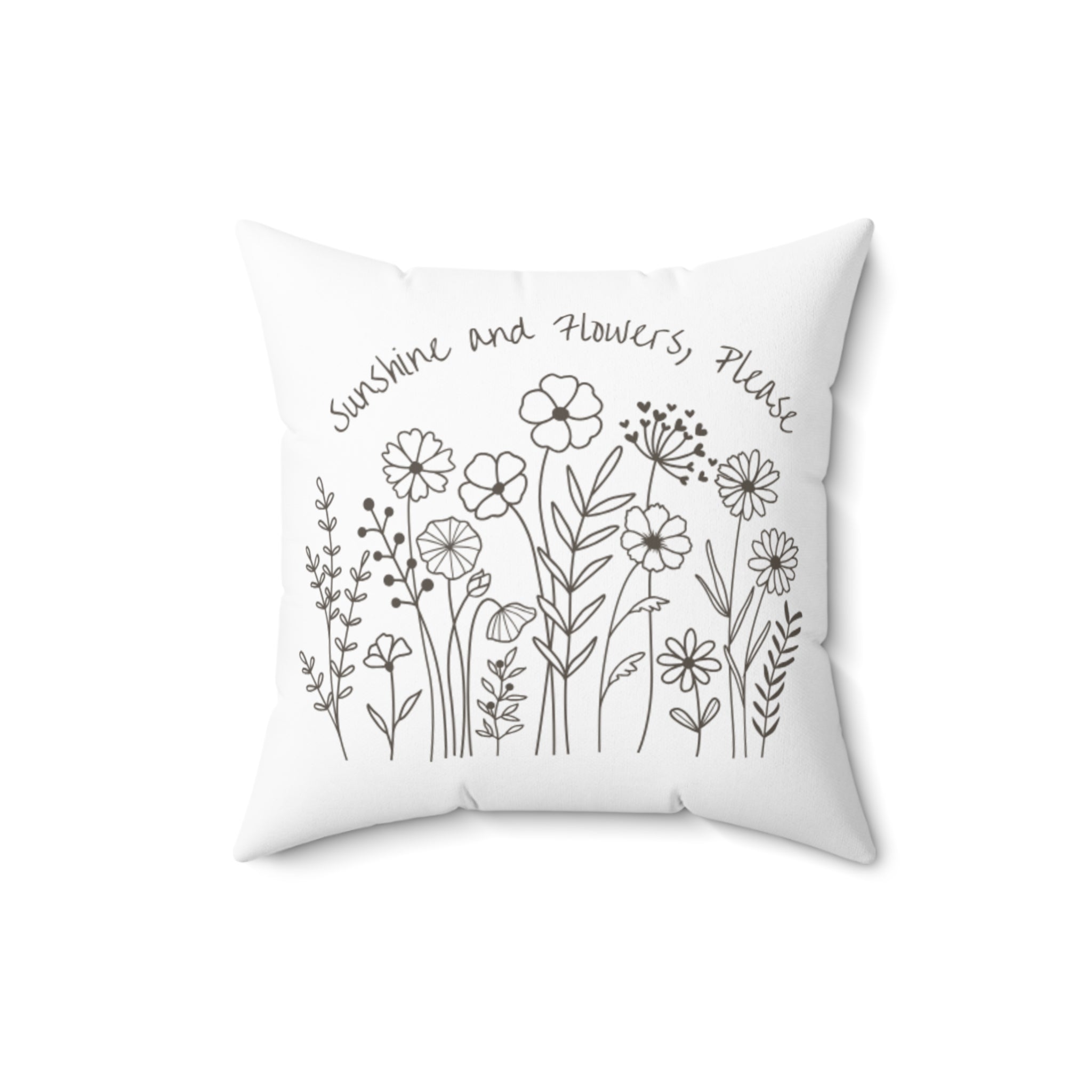 Ivory and White Flower Spring Print Pillow Covers, Decorative Couch Sofa Accent Pillows, Living Room Spun Polyester Square Pillow