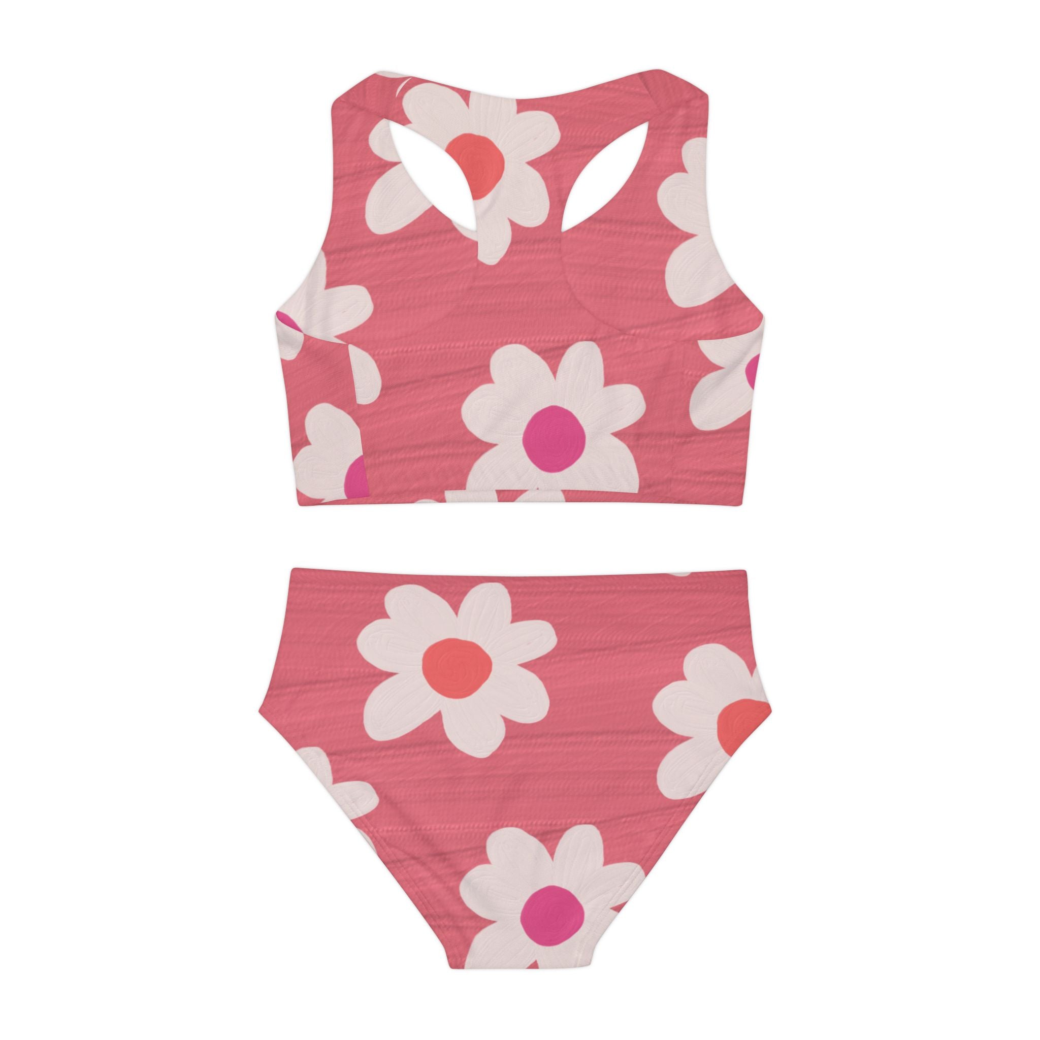 Pink Daisy Swimsuit Set, Floral Two Piece Bathing Suit, Cute Girls Swimwear, Summer Beach Outfit, Kids Swim Set