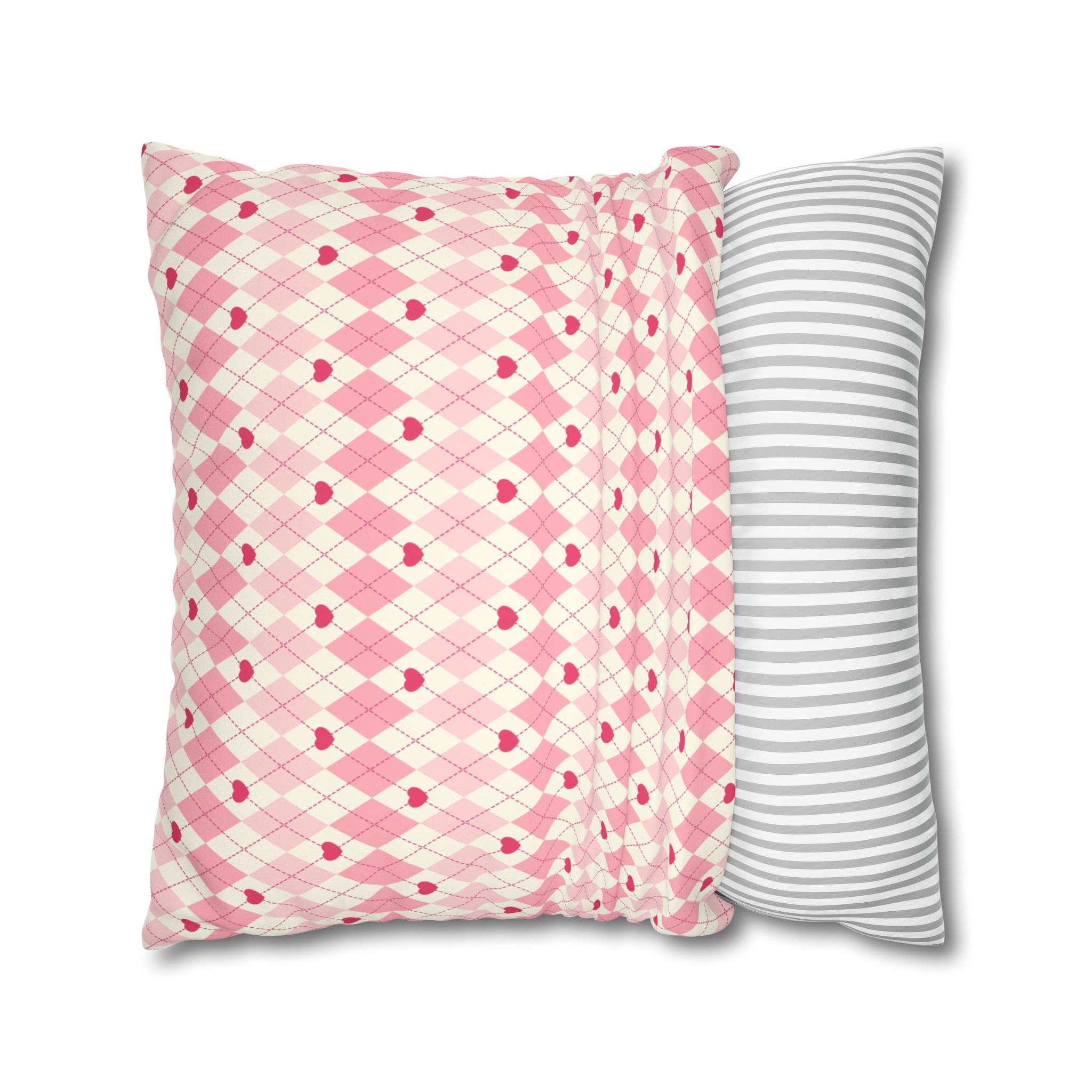 Square Pillowcase -Pink Vintage Heart Love - Decorative Pillows Cushion Covers for Couch Chair Bedroom Valentines Decorative, Faux Suede, Home Decor