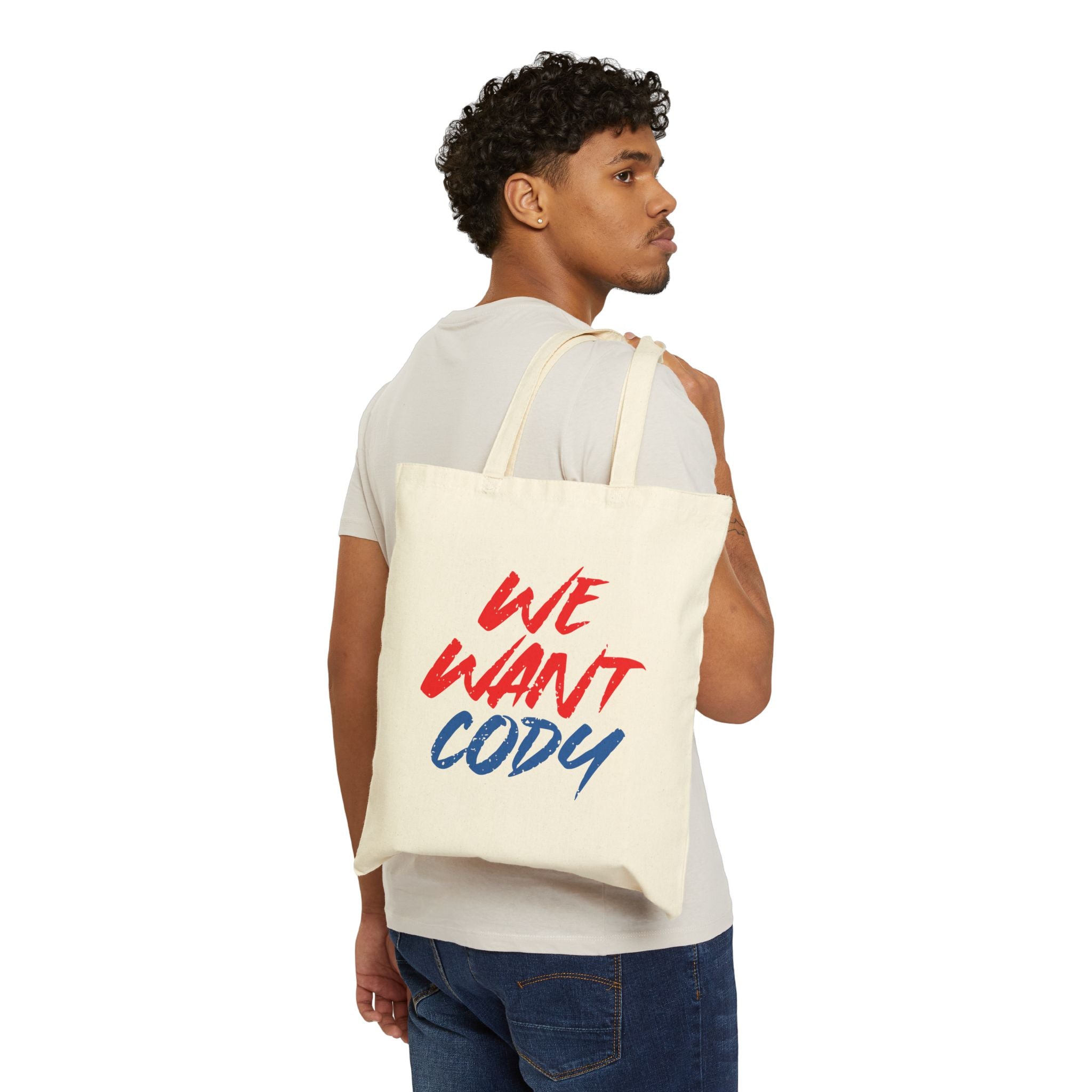 " We Want Cody " Cody Rhodes Graphic Text Design, Sports Fan Tote Bag, Unisex , Gift Tote Bag for Him-Her