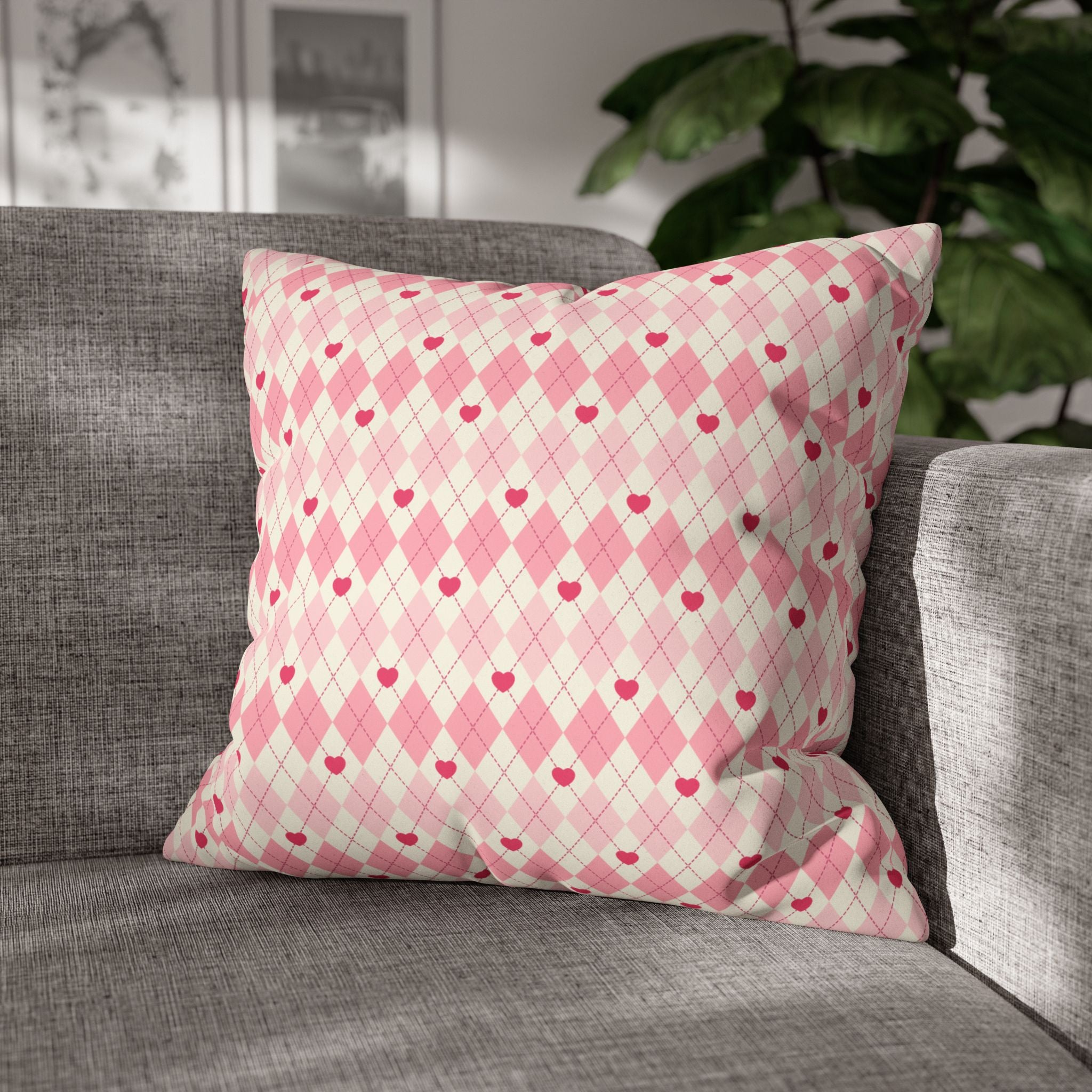 Square Pillowcase -Pink Vintage Heart Love - Decorative Pillows Cushion Covers for Couch Chair Bedroom Valentines Decorative, Faux Suede, Home Decor
