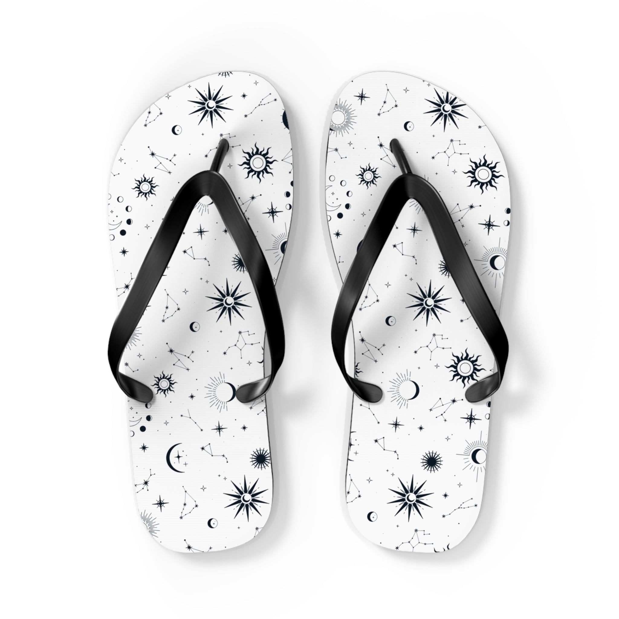 Black And White Celestial , Flip Flops for Women, Cute Designs, Everyday Use, Indoor Sleepers