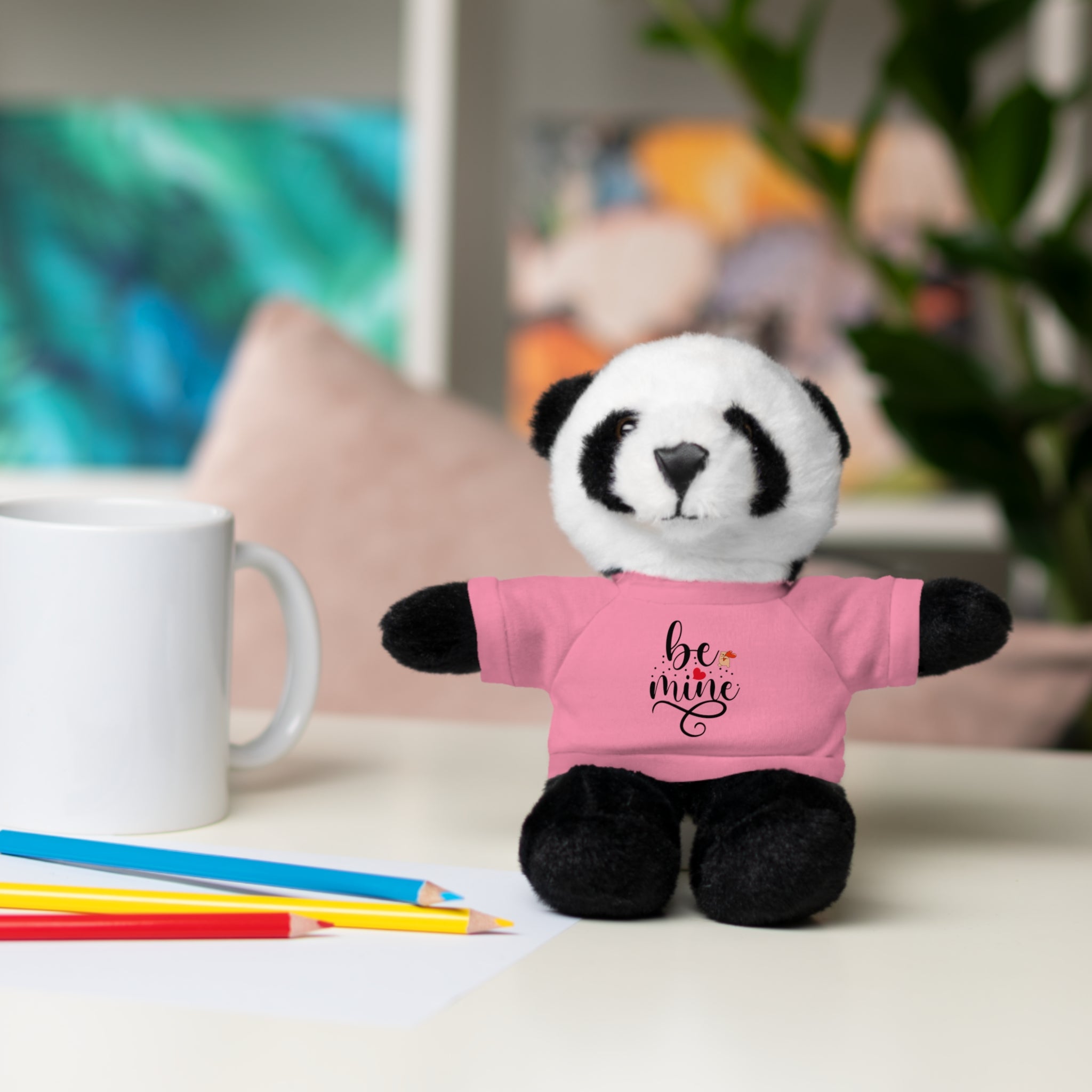Lovely Panda Plushy, Be Mine, Stuffed Animals Shirt Printed, Suitable for Soft Valentine's Day Gift for Her, Him