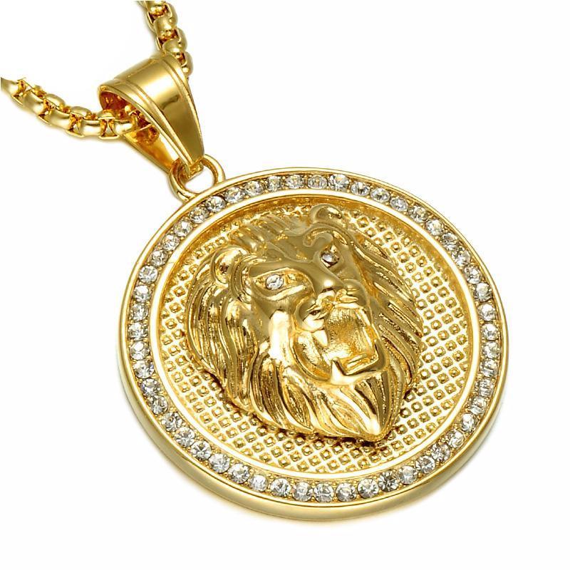 King Leo's Power Pendant Lion Necklace with Rhinestones