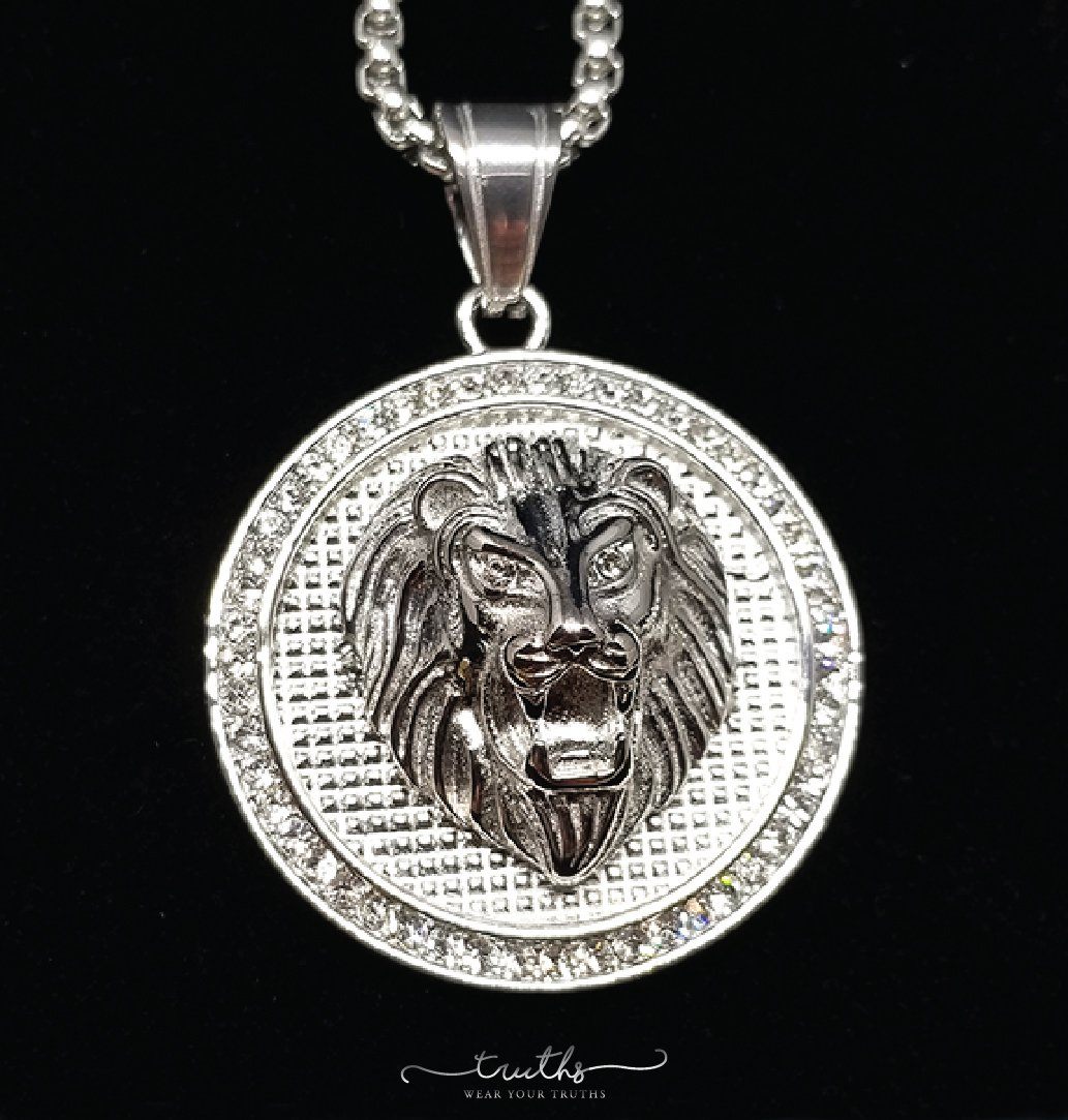 King Leo's Power Pendant Lion Necklace with Rhinestones