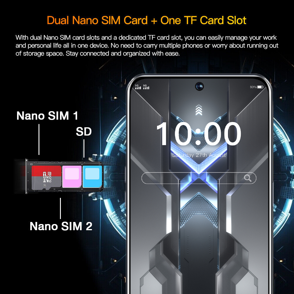 GT 10 Pro Globally Unlocked Android Phone, Snapdragon 8 Gen 3 Processor, 16GB RAM, 384GB Storage, 6800mAh Battery, Face Unlock, Dual SIM