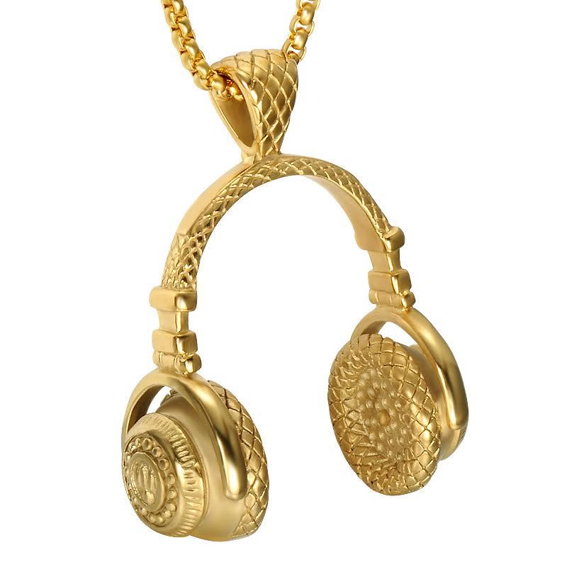 TITANIUM STAINLESS STEEL HIP HOP HEADPHONES CHAIN NECKLACE