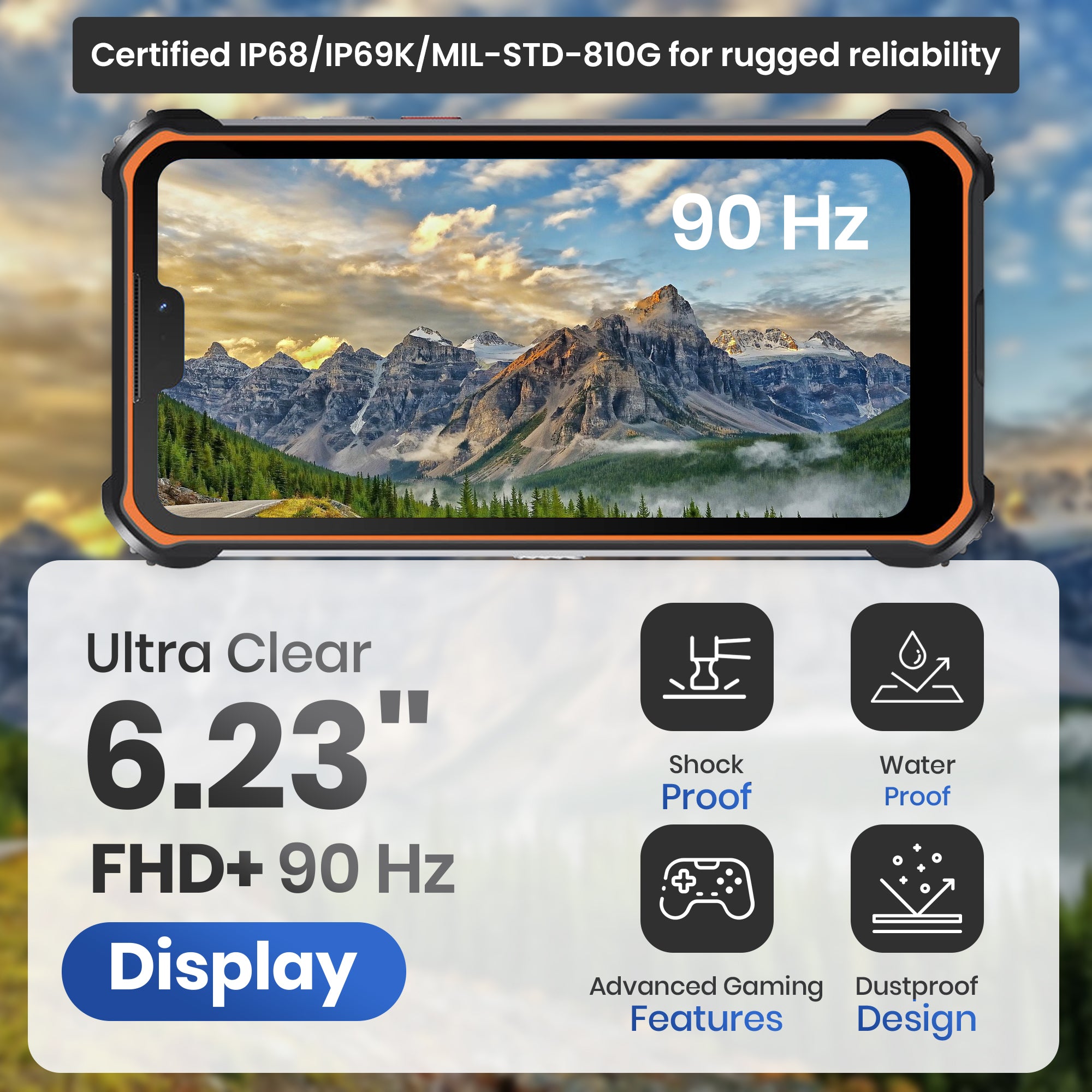 Titan X10 (2025) Rugged Phone with 10000mAh Battery, Wifi 6, Face / Fingerprint Recognition, 6GB+384GB Android 14 Rugged Cell Phone,Octa Core,6.23" FHD+90Hz,48MP+20MP,IP68 Waterproof Dustproof Phone