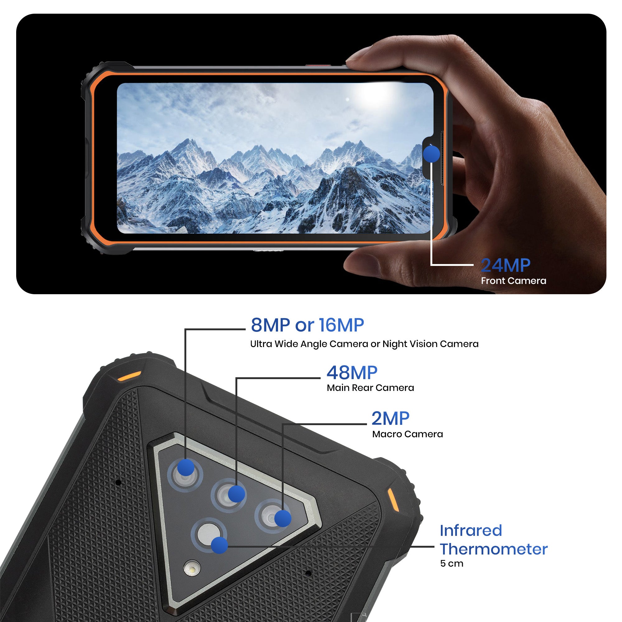 Titan X10 (2025) Rugged Phone with 10000mAh Battery, Wifi 6, Face / Fingerprint Recognition, 6GB+384GB Android 14 Rugged Cell Phone,Octa Core,6.23" FHD+90Hz,48MP+20MP,IP68 Waterproof Dustproof Phone