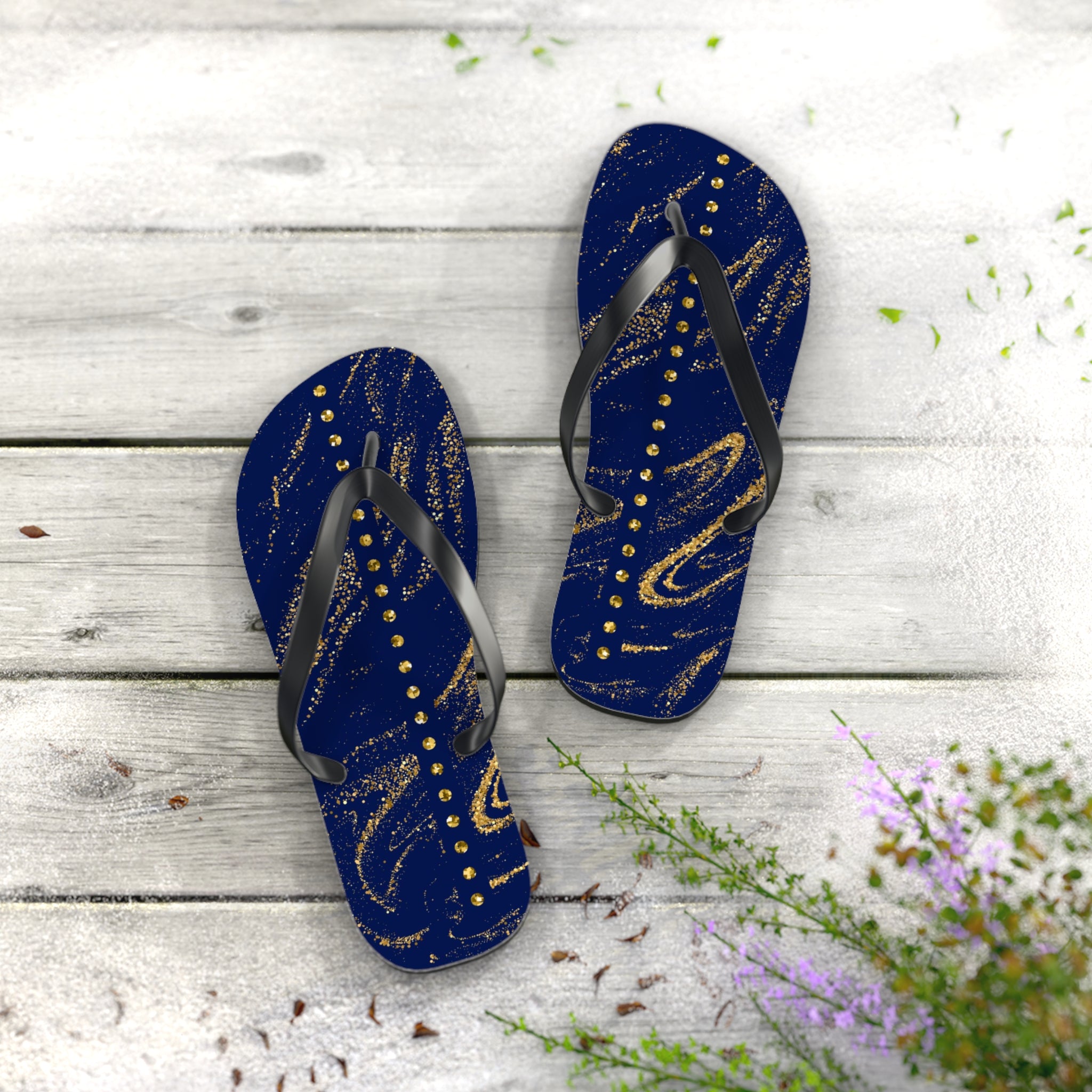 Dark Blue and Gold, Flip Flops for Women, Cute Designs, Everyday Use, Indoor Sleepers