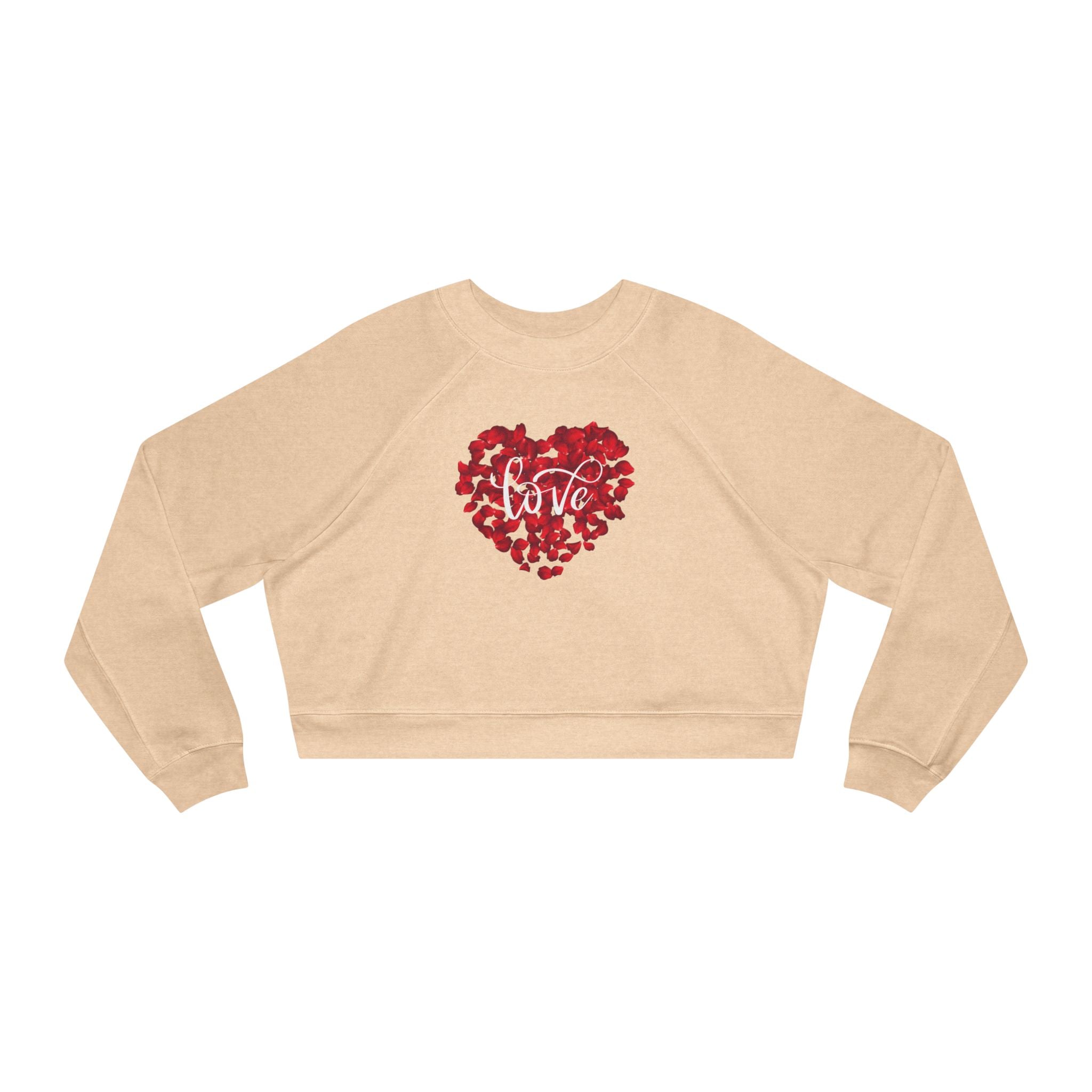 Heart Love Cute Valentines' Cropped Fleece Pullover, Valentines Gift for Her, Long Sleeve Women's Shirt, Casual Pullover Top, Graphic Shirt Valentines Gift for Teachers