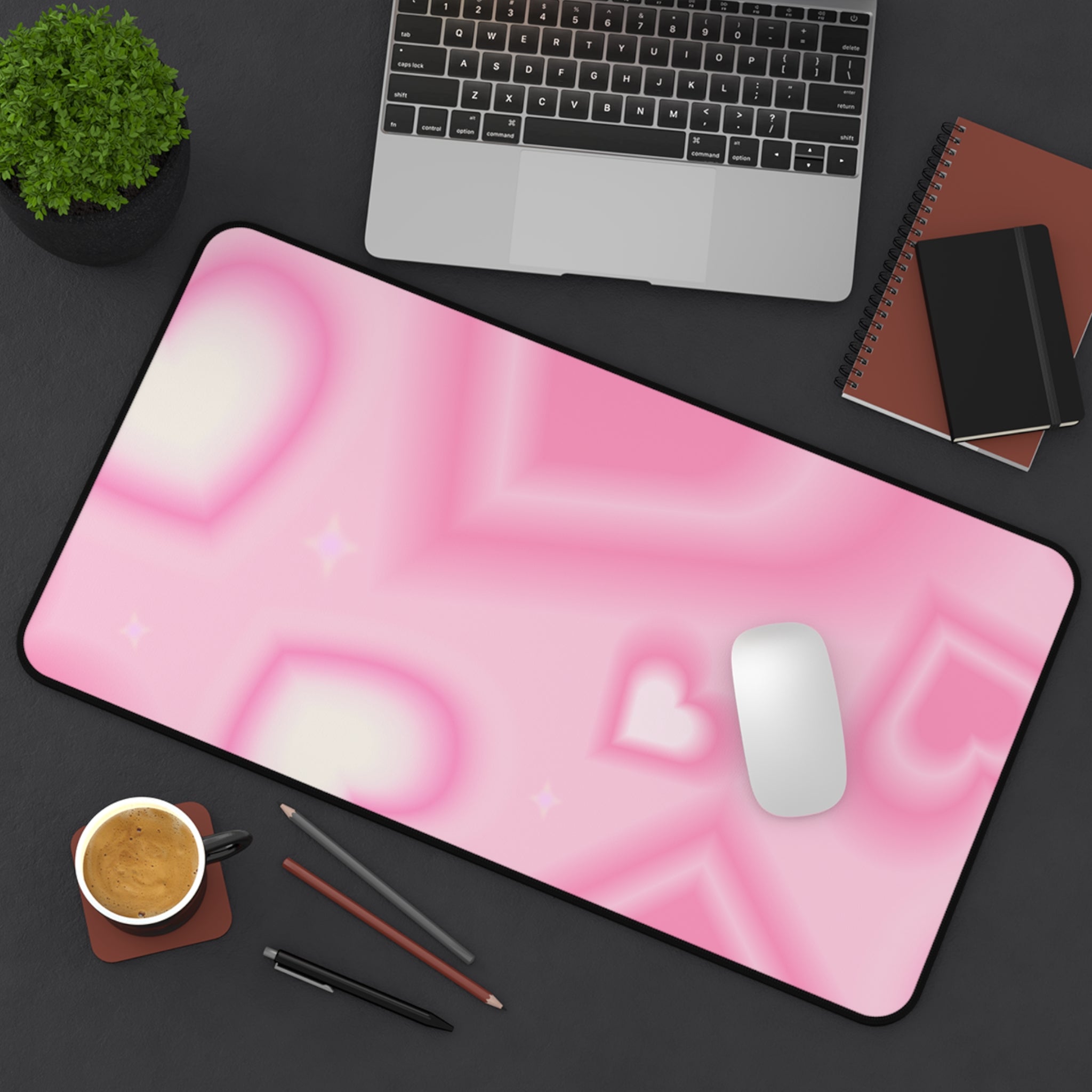 Pink Gradient Hearts Pattern, Valentines Gift, Mouse Pad, Desk Matt for Desktop, Cute Desk Pad Mat, XXL Large Mouse Pad for Desk, Anti-Slip Big Mousepad with Stitched Edges, Keyboard Pad Mouse Mat for Computer