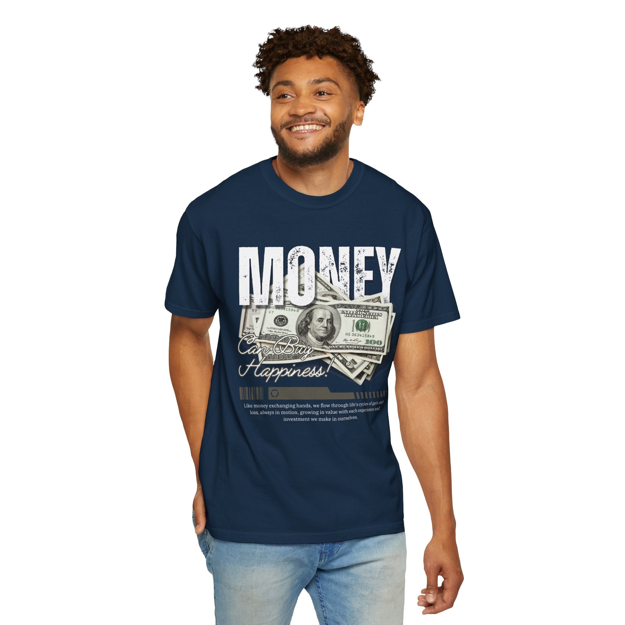 Money Can Buy Happiness, Graphic Design Unisex T-shirt, Casual Cotton Outwear, Gift for Him- Gift for Her, Stylish Tee, Cool Shirt, Trendy Apparel, Comfortable Top,