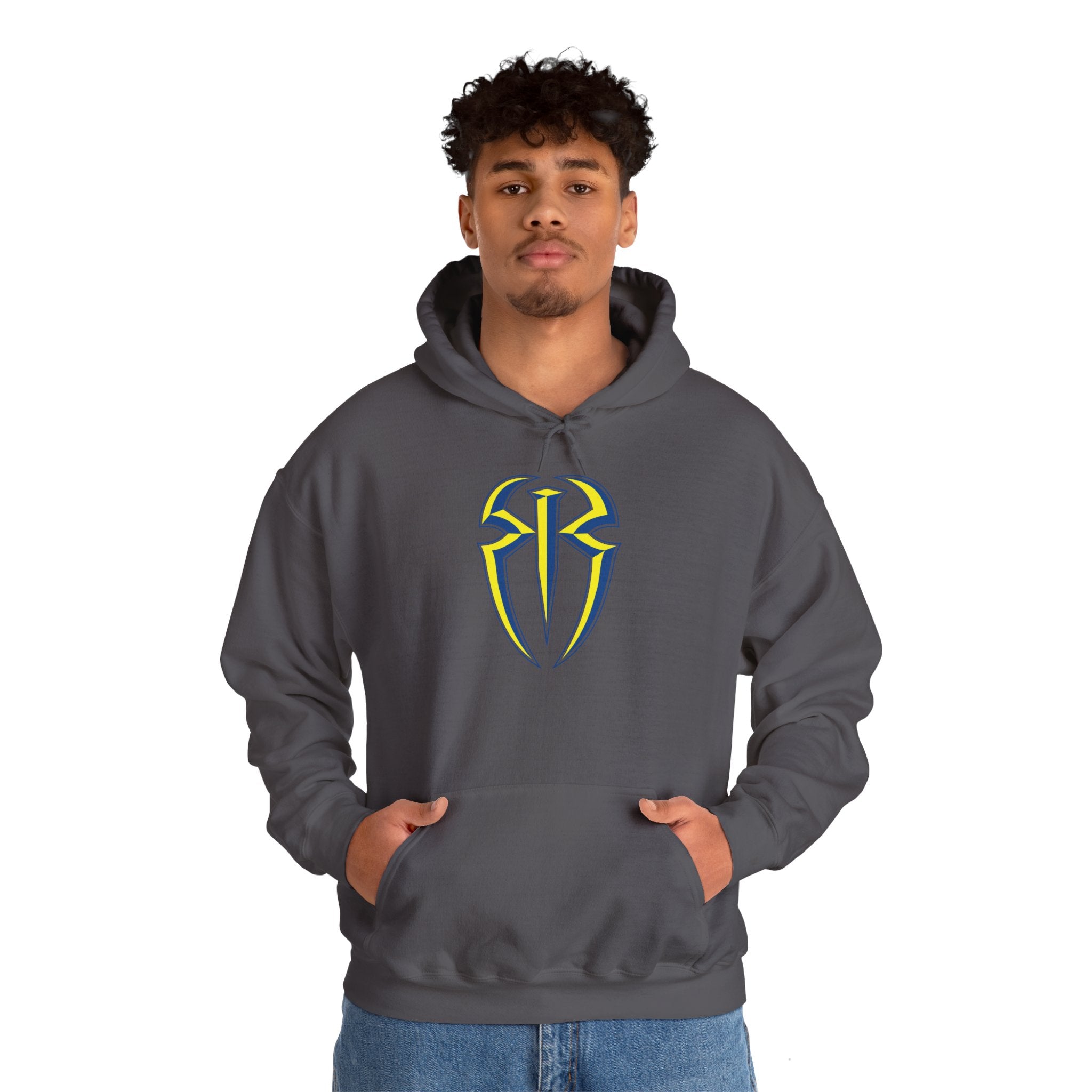 Roman Reigns Blue-Yellow Design Hoodies, Gift for Her - Gift for Him, Sports Fan Wrestling Unisex Hooded Sweatshirt, Casual Outwear