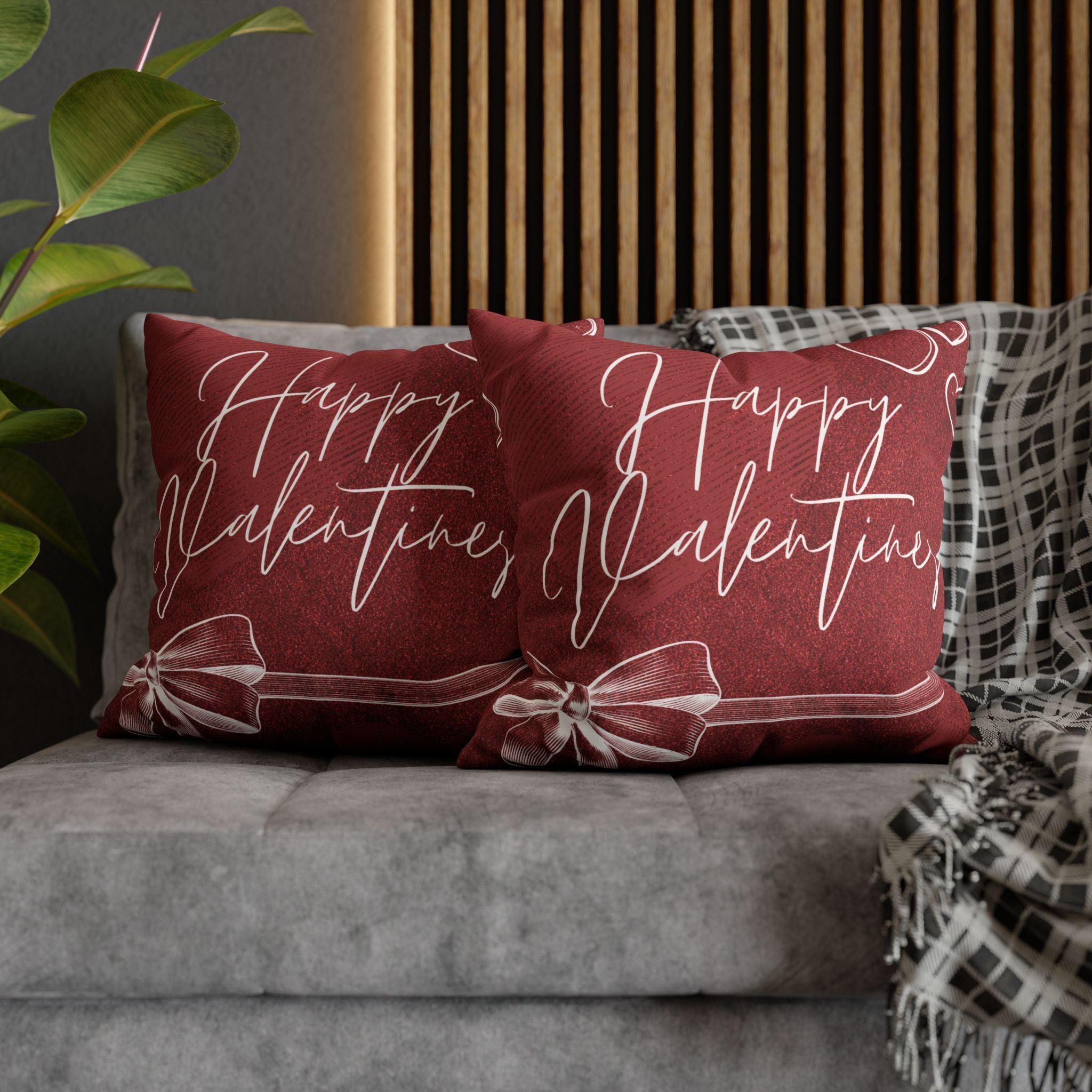 Square Pillowcase - Elegant Happy Valentines - Decorative Pillows Cushion Covers for Couch Chair Bedroom Valentines Decorative, Faux Suede, Home Decor