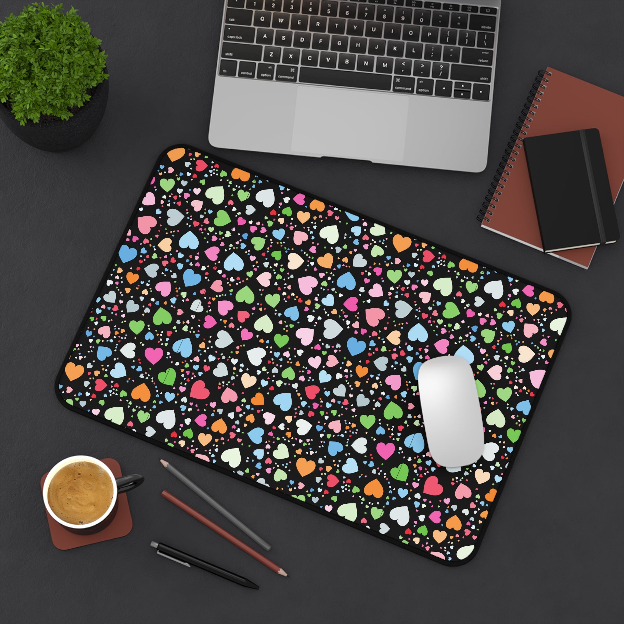 Colorful Heart Pattern, Valentines Gift, Mouse Pad, Desk Matt for Desktop, Cute Desk Pad Mat, XXL Large Mouse Pad for Desk, Anti-Slip Big Mousepad with Stitched Edges, Keyboard Pad Mouse Mat for Computer