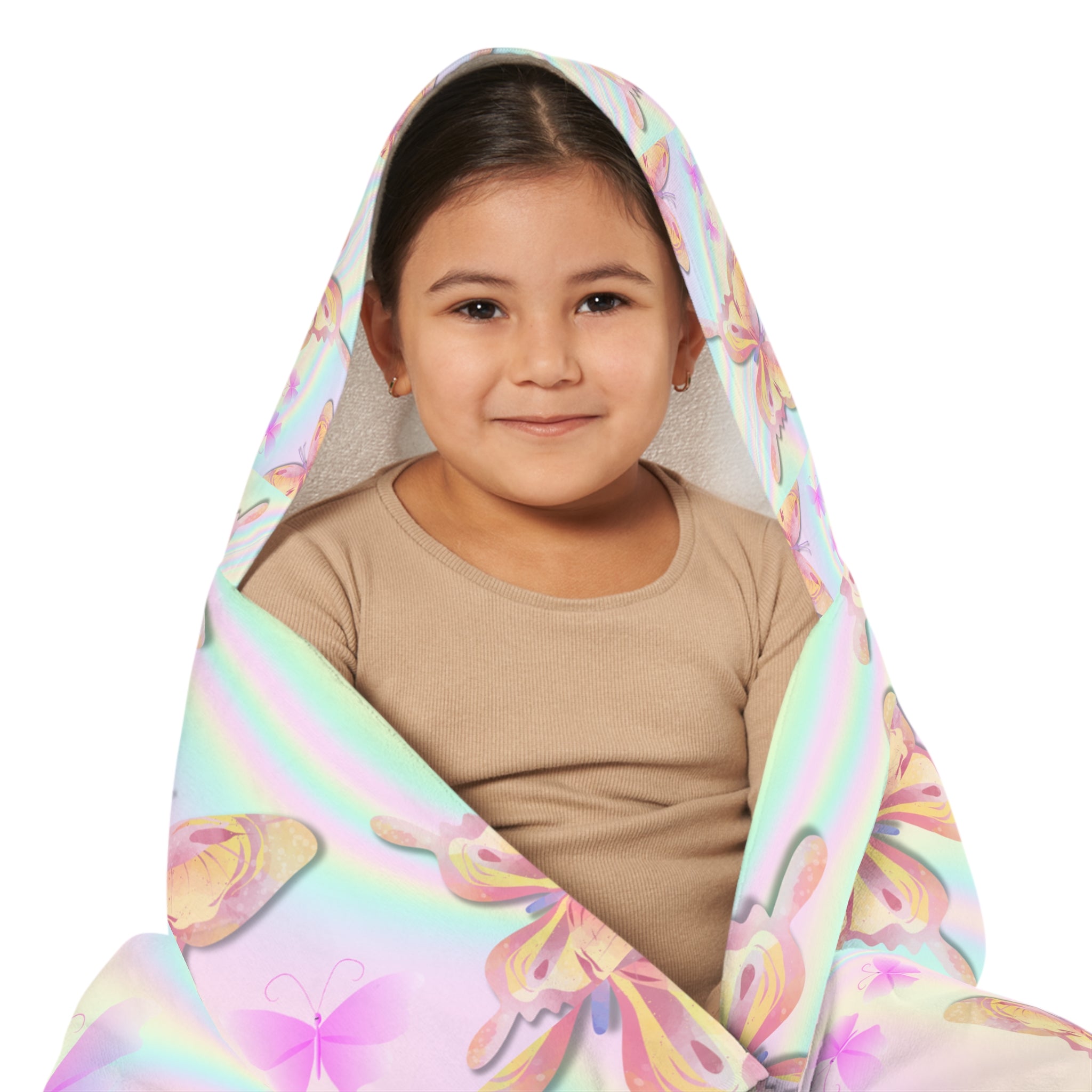 Pink and Purple Butterfly Design Hooded Towel, Cute Designs - Youth Hooded Towel