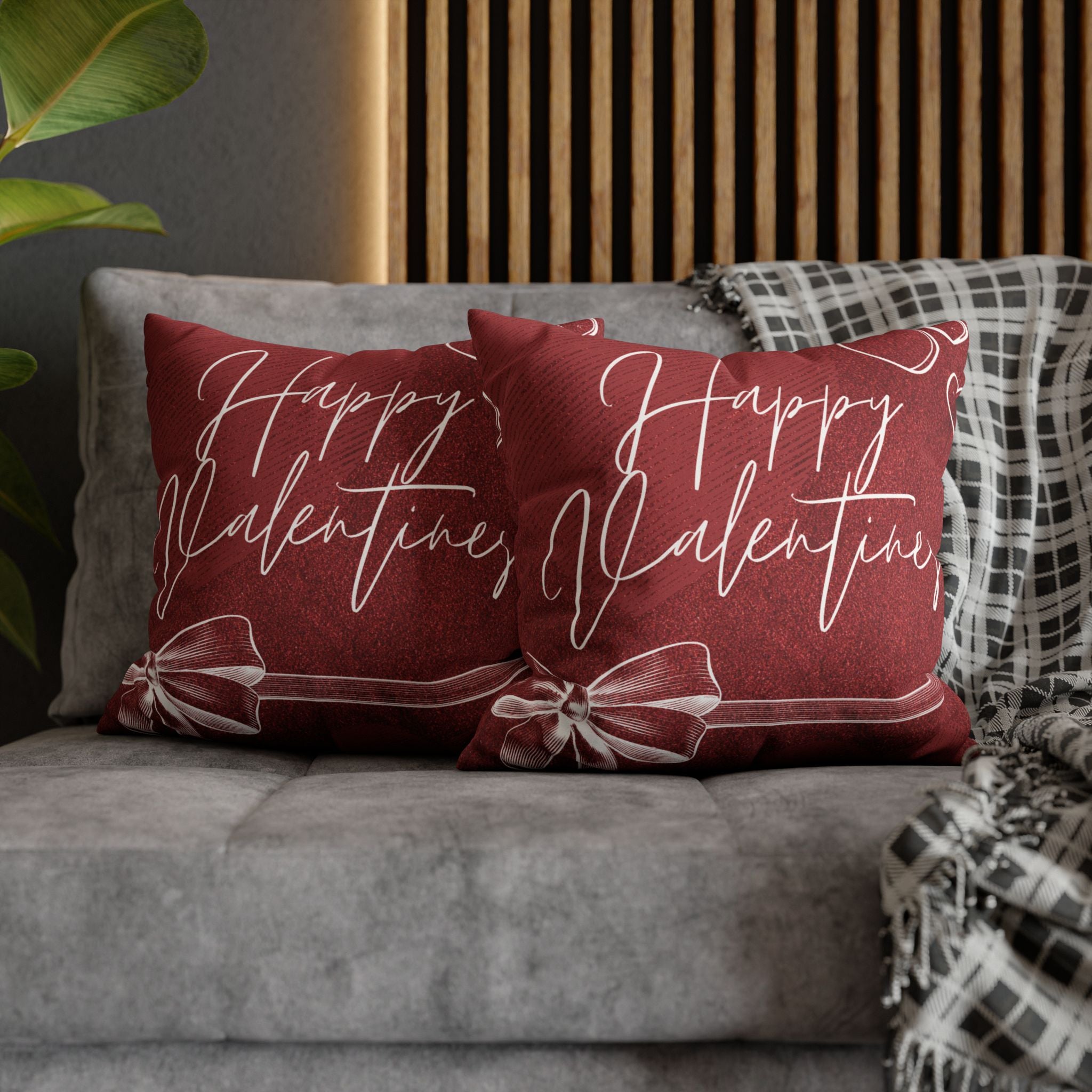 Square Pillowcase - Elegant Happy Valentines - Decorative Pillows Cushion Covers for Couch Chair Bedroom Valentines Decorative, Faux Suede, Home Decor